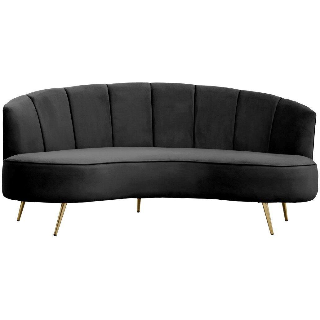 Black - Interiors by Premier - Hasna Three Seat Black Velvet Sofa - 1