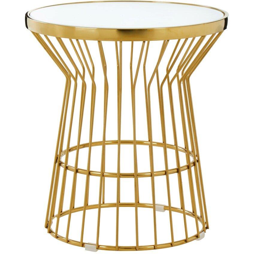 Interiors By Premier  Tula Gold Finish Corset Base Side Table - White