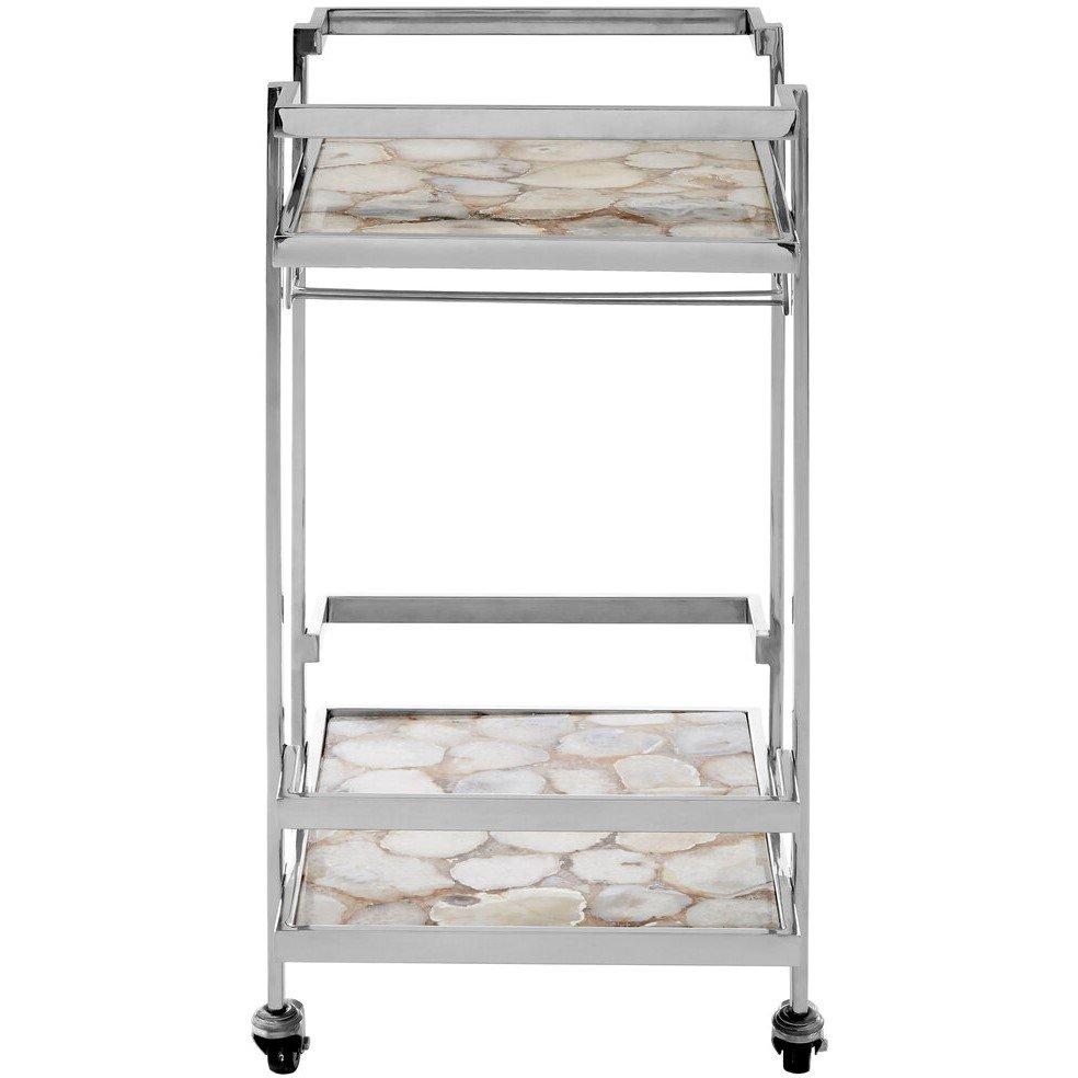 Fifty Five South  Vita White Agate Drinks Trolley - Silver
