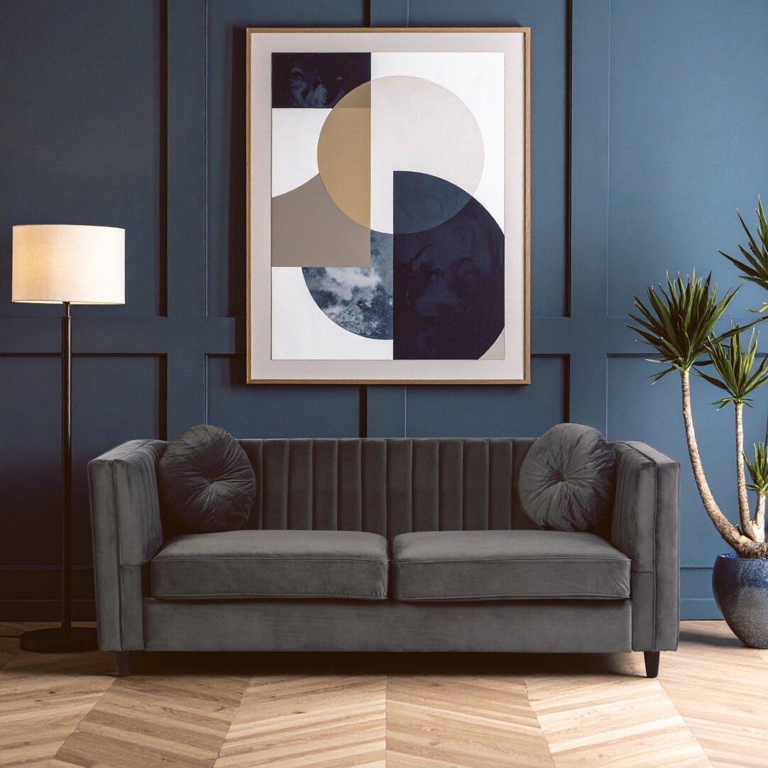 Interiors By Premier  Farah Three Seat Velvet Sofa Grey