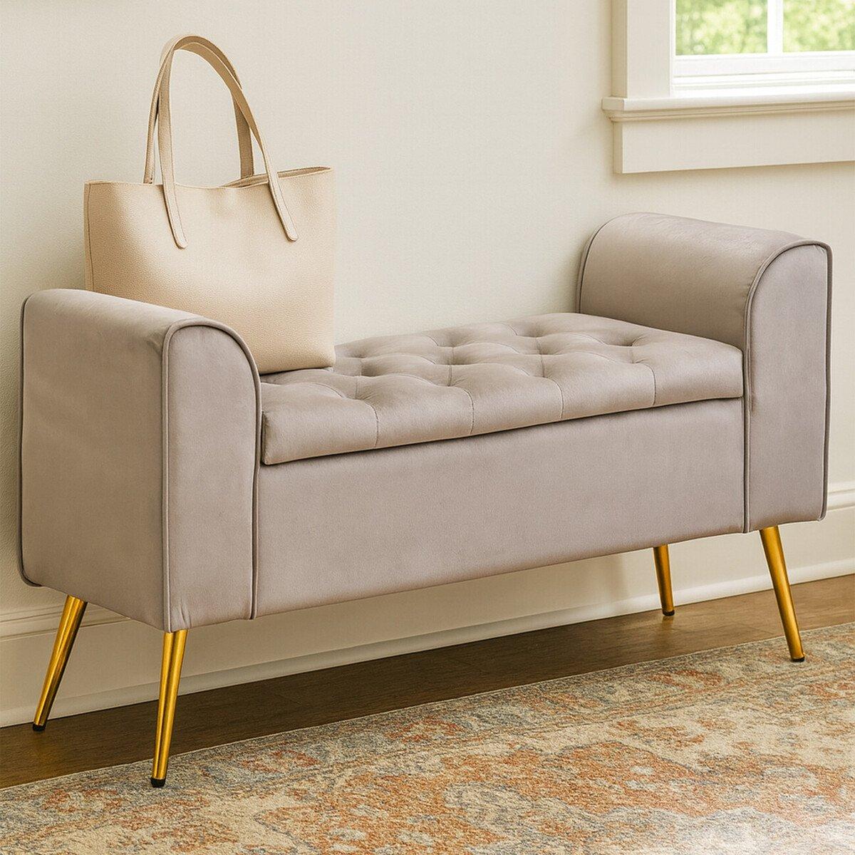 Interiors By Premier  Loretta Mink Velvet Ottoman Storage Bench - Brown