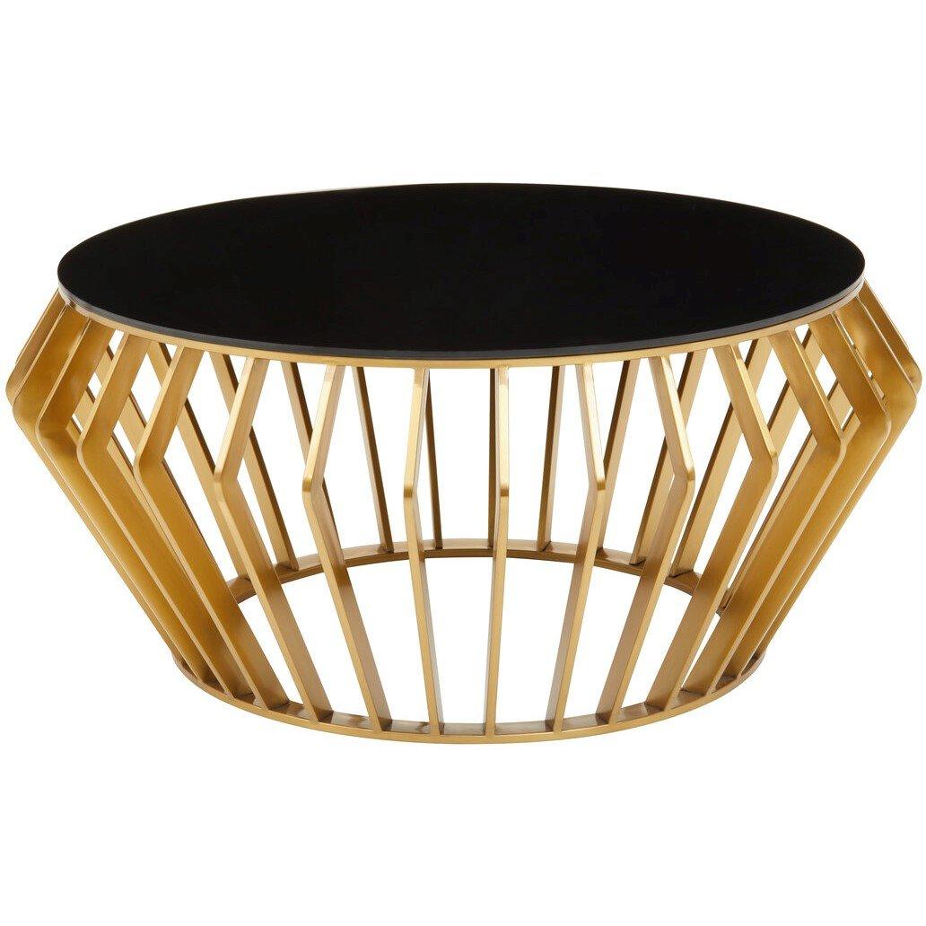 Interiors By Premier  Ackley Round Coffee Table With Black Glass Gold