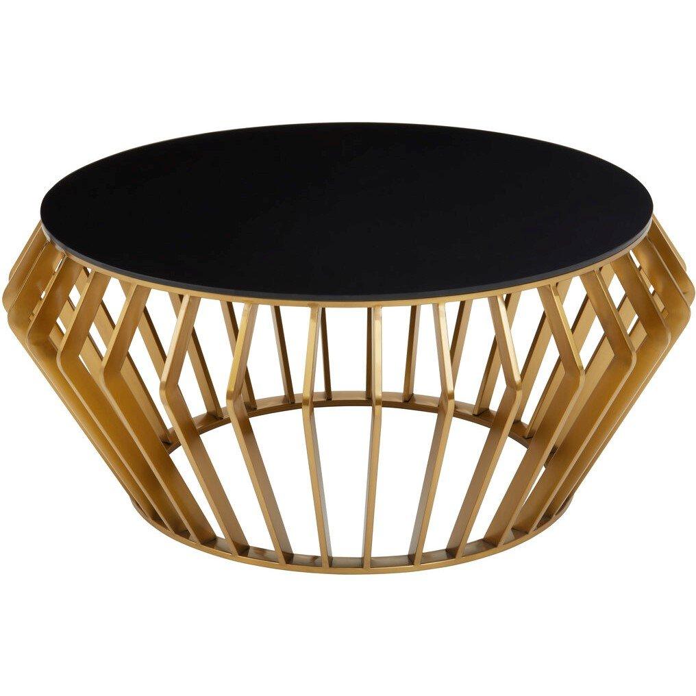 Gold - Interiors by Premier - Ackley Gold Round Coffee Table with Black Glass - 2