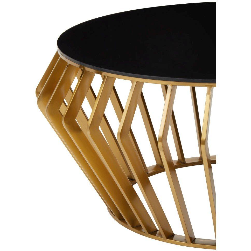 Gold - Interiors by Premier - Ackley Gold Round Coffee Table with Black Glass - 4