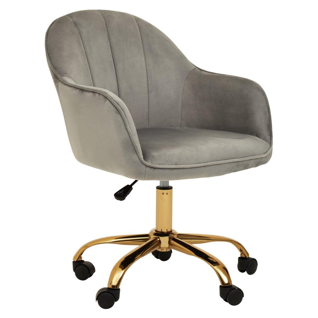 Grey - Interiors by Premier - Brent Grey Velvet And Gold Home Office Chair - 1