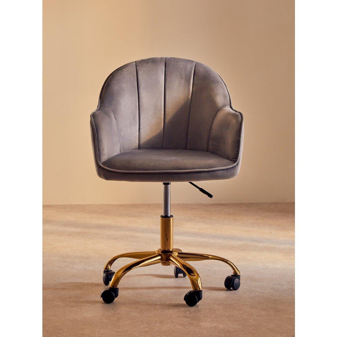 Grey - Interiors by Premier - Brent Grey Velvet And Gold Home Office Chair - 2