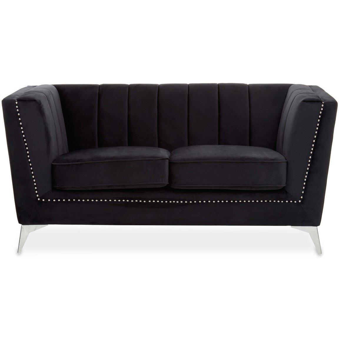 Black - Interiors by Premier - Hansa Two Seat Black Velvet Sofa - 2