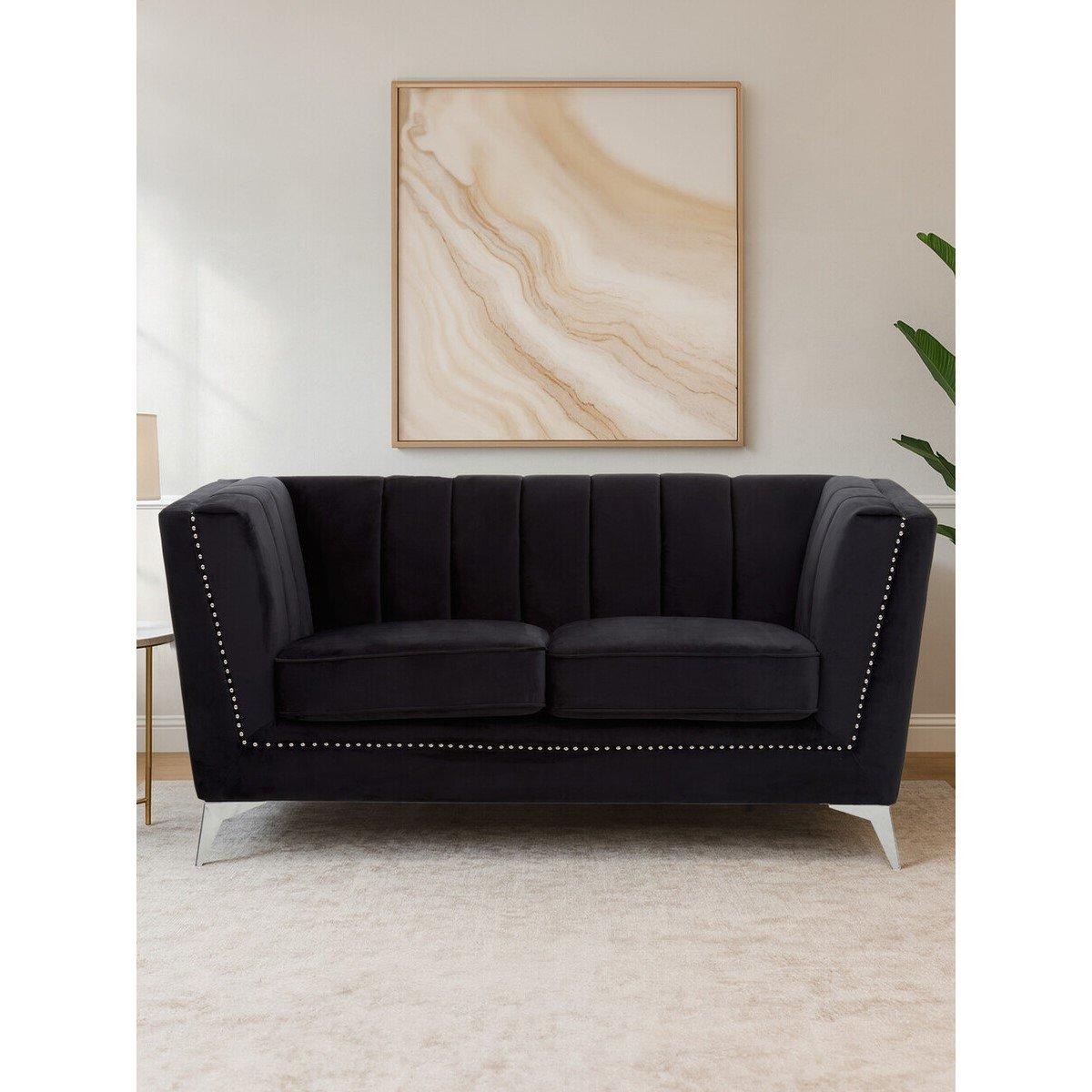Black - Interiors by Premier - Hansa Two Seat Black Velvet Sofa - 4