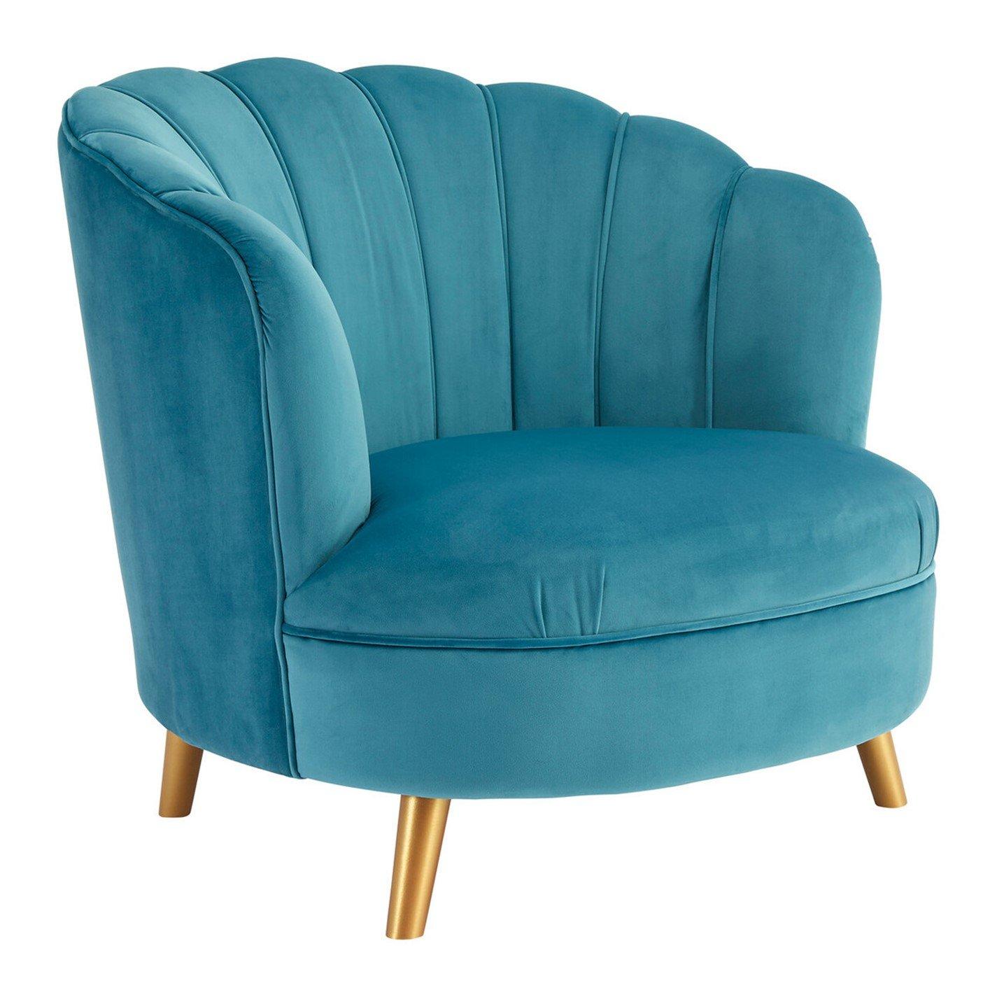 Fifty Five South  Orlina Velvet Chair With Gold Wood Legs Blue