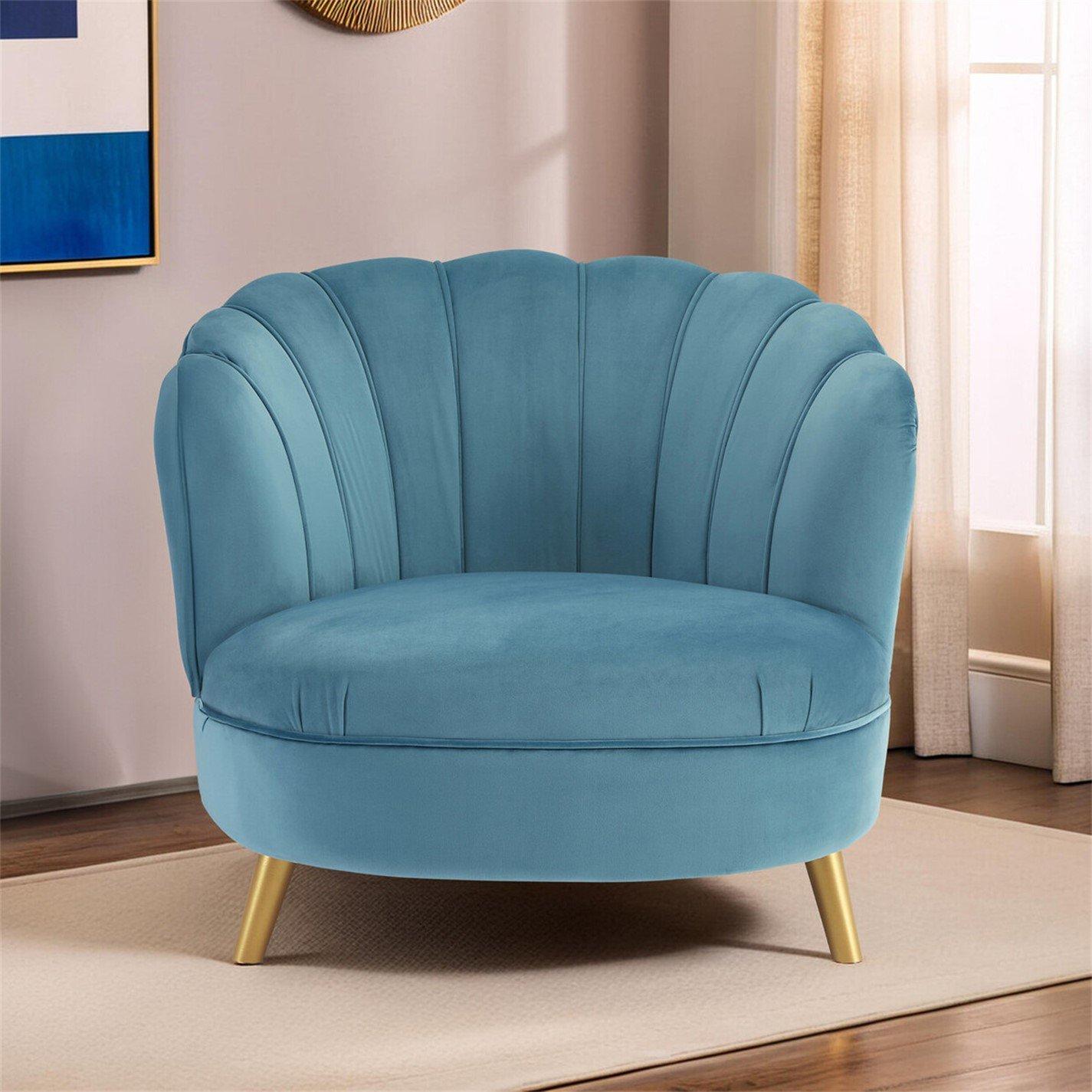 Blue - Fifty Five South - Orlina Blue Velvet Chair With Gold Wood Legs - 2