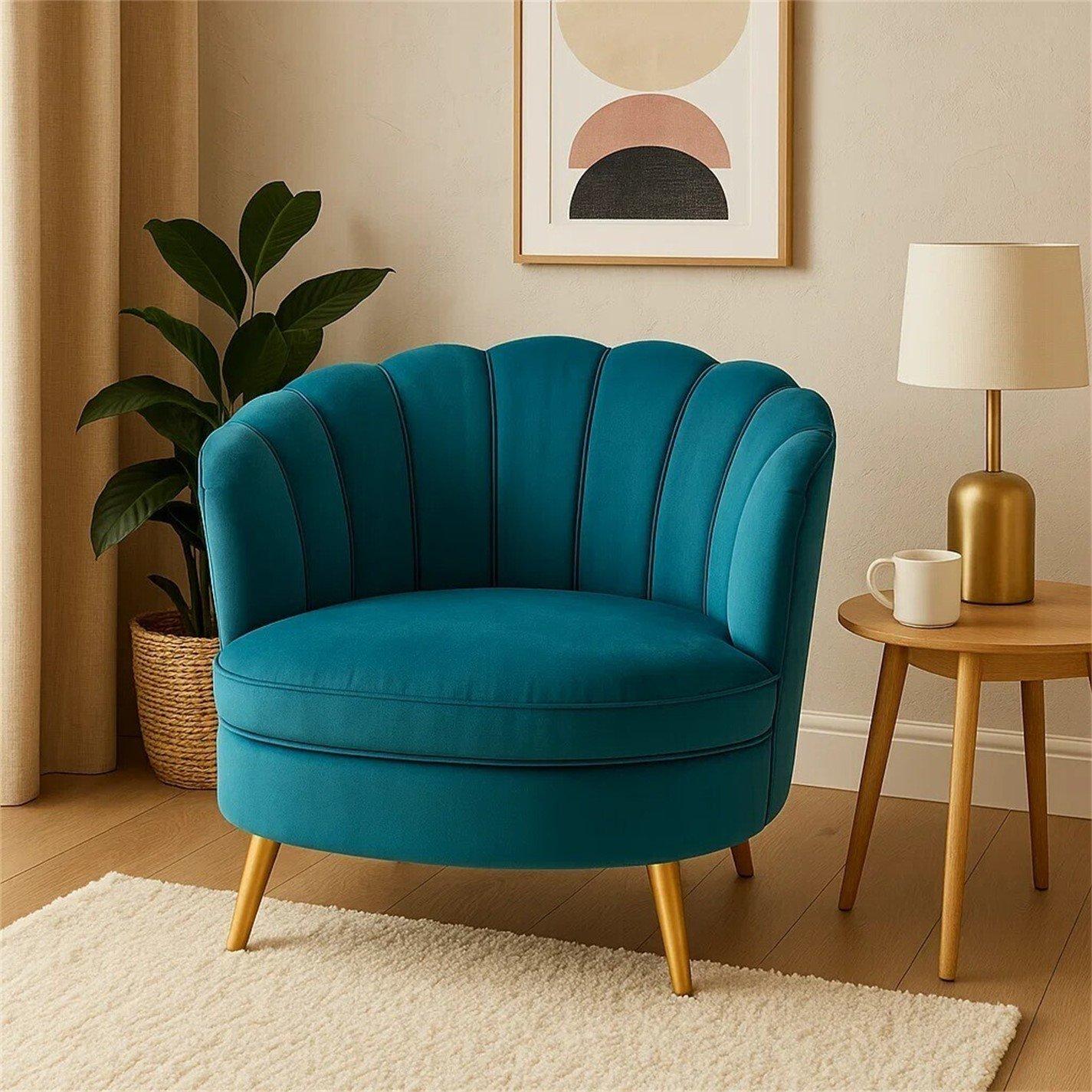 Blue - Fifty Five South - Orlina Blue Velvet Chair With Gold Wood Legs - 3