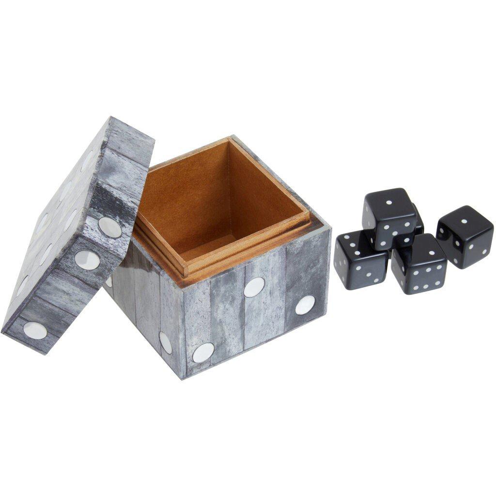 Fifty Five South  Churchill Games Bone Dice Box With 5 Black Di Grey
