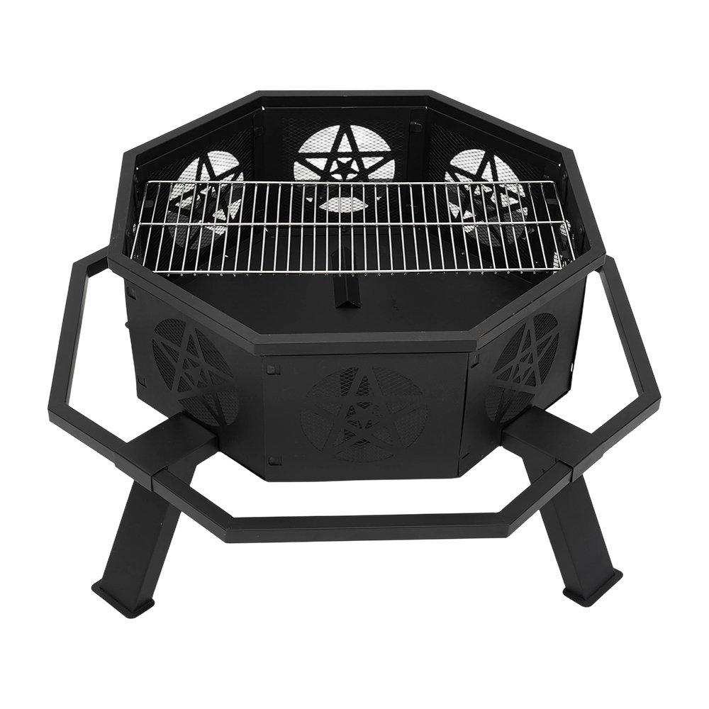 Black - Breeins - Heavy Duty Octagonal Fire Pit with Grill - 3