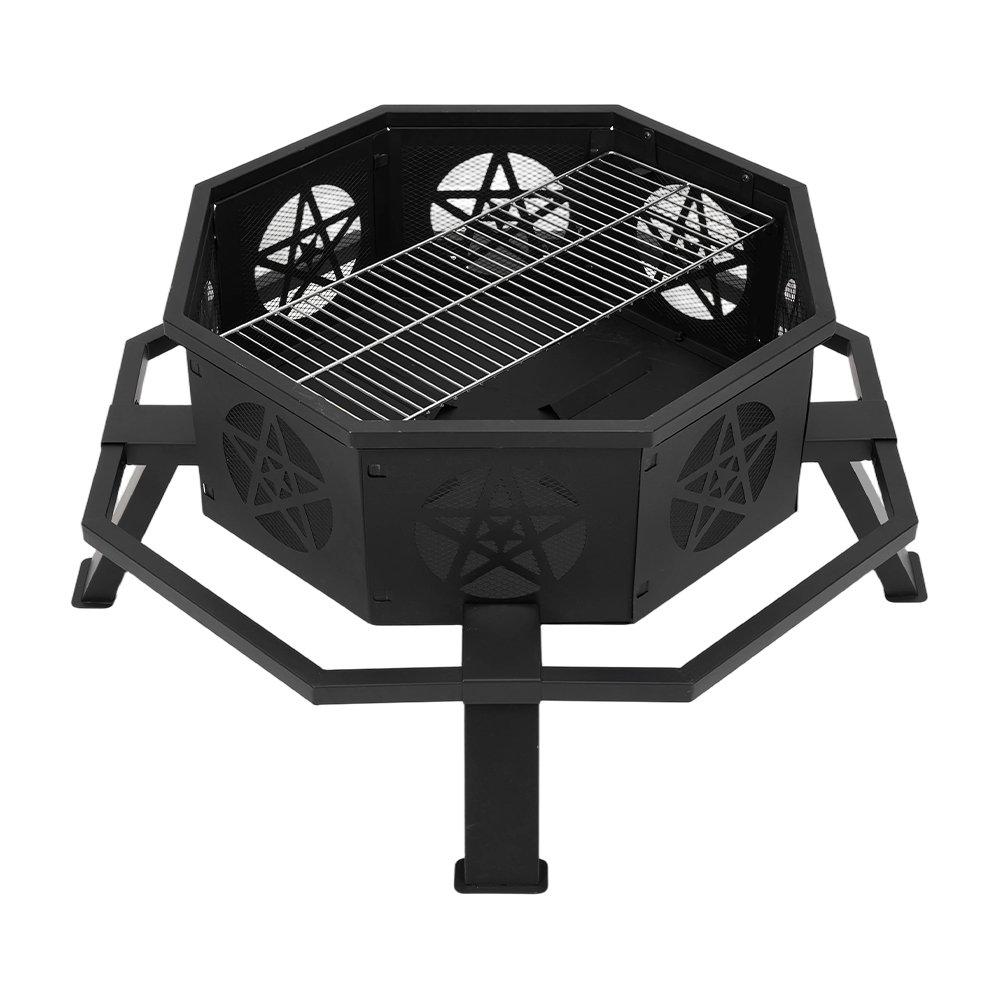 Black - Breeins - Heavy Duty Octagonal Fire Pit with Grill - 4