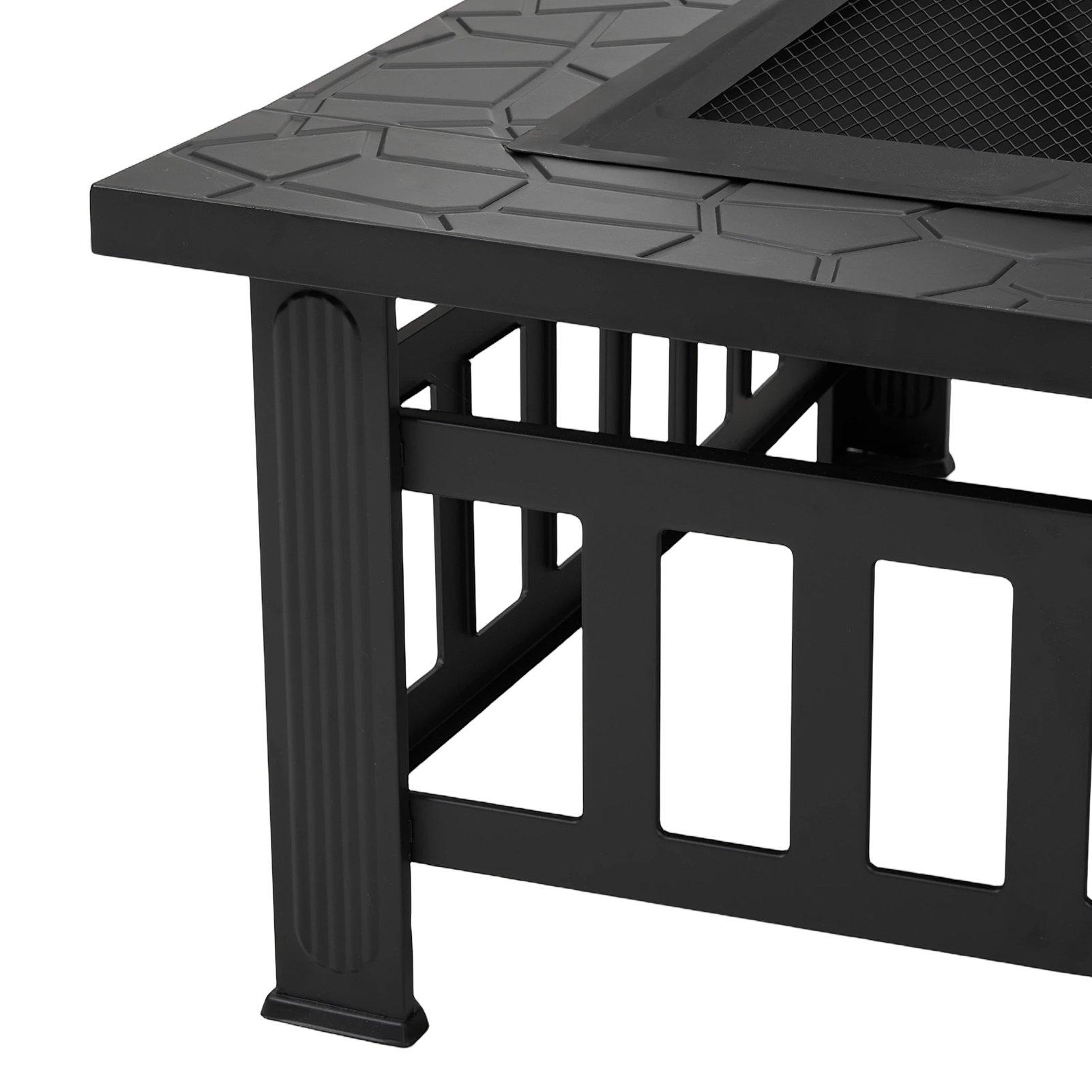 Black - Breeins - Square Outdoor Fire Pit with Grill & Tabletop - 13