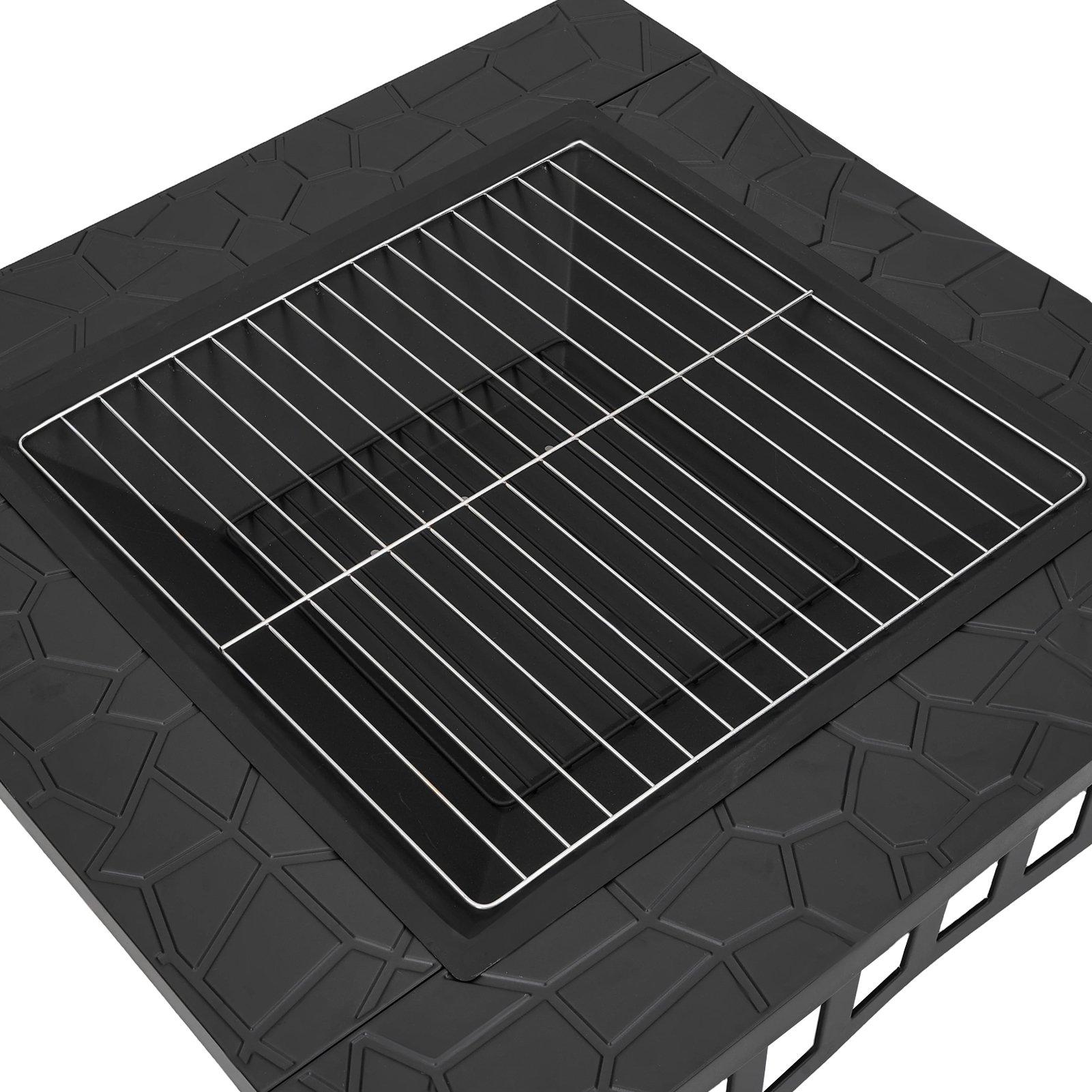 Black - Breeins - Square Outdoor Fire Pit with Grill & Tabletop - 16