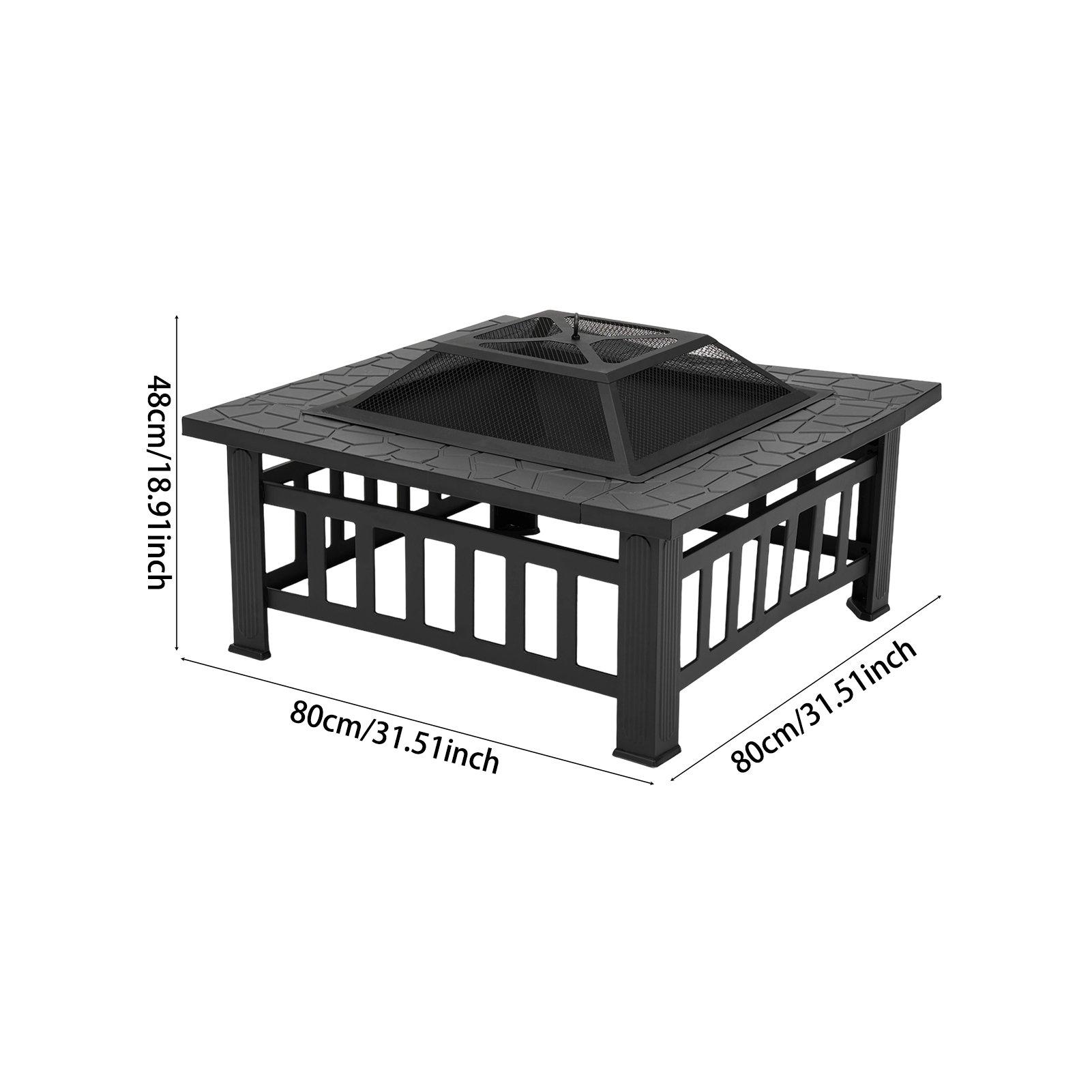 Black - Breeins - Square Outdoor Fire Pit with Grill & Tabletop - 5