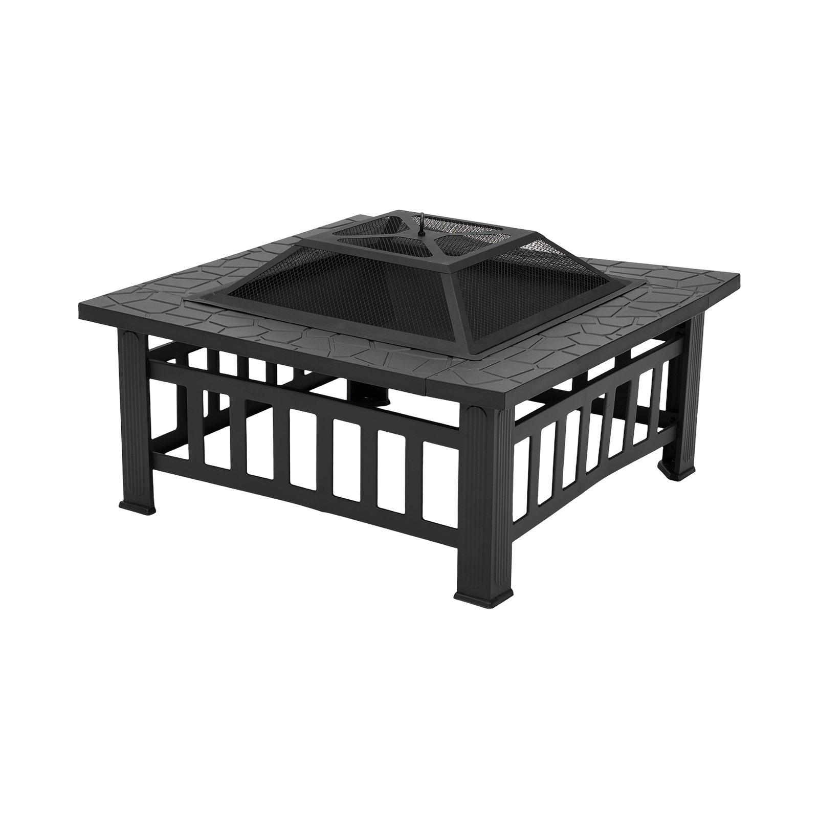 Black - Breeins - Square Outdoor Fire Pit with Grill & Tabletop - 6
