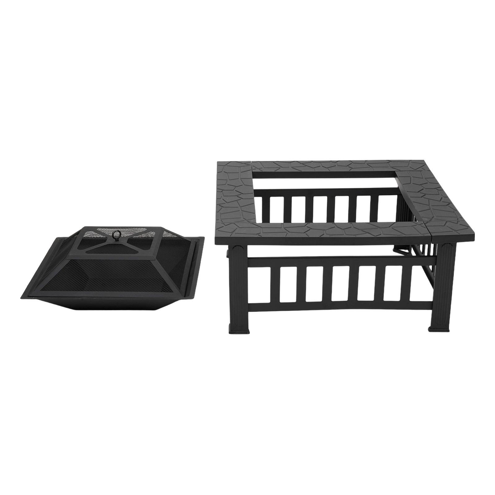 Black - Breeins - Square Outdoor Fire Pit with Grill & Tabletop - 8