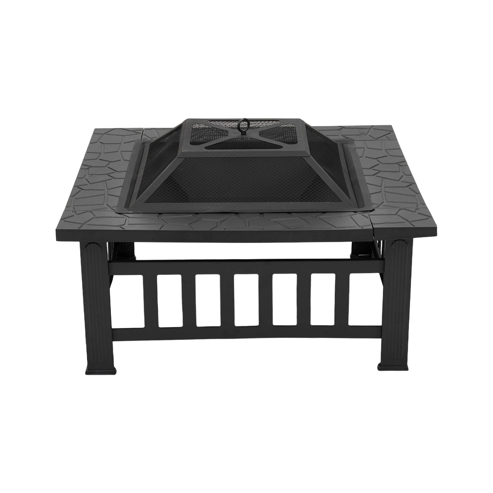 Black - Breeins - Square Outdoor Fire Pit with Grill & Tabletop - 9