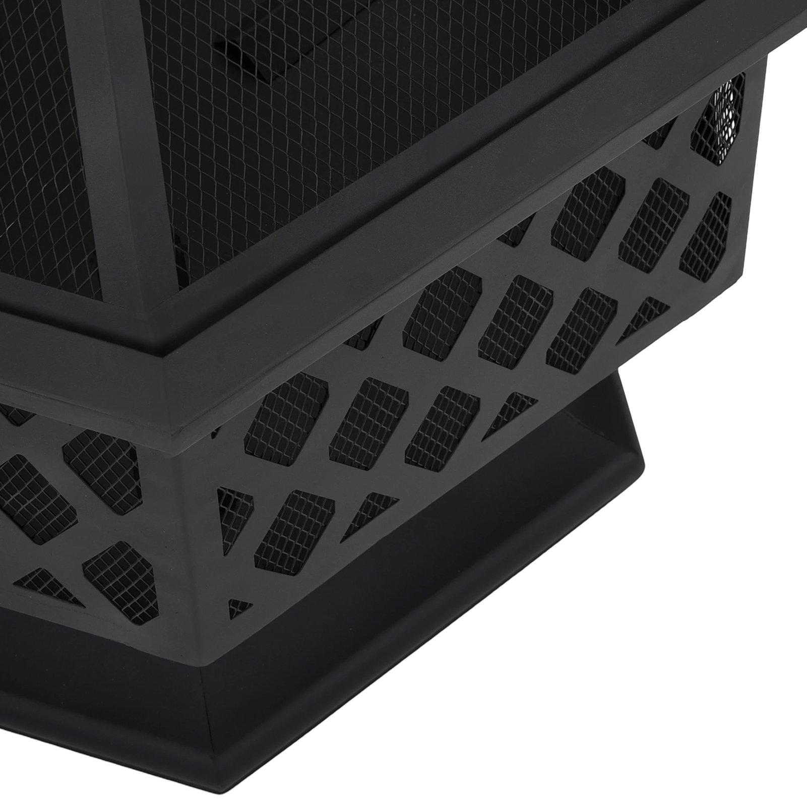 Black - Breeins - Hexagon Outdoor Fire Pit with Grill & Screen - 14