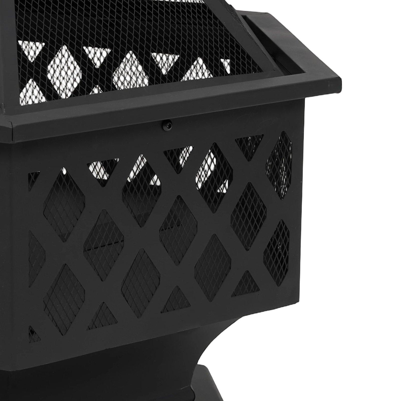 Black - Breeins - Hexagon Outdoor Fire Pit with Grill & Screen - 15