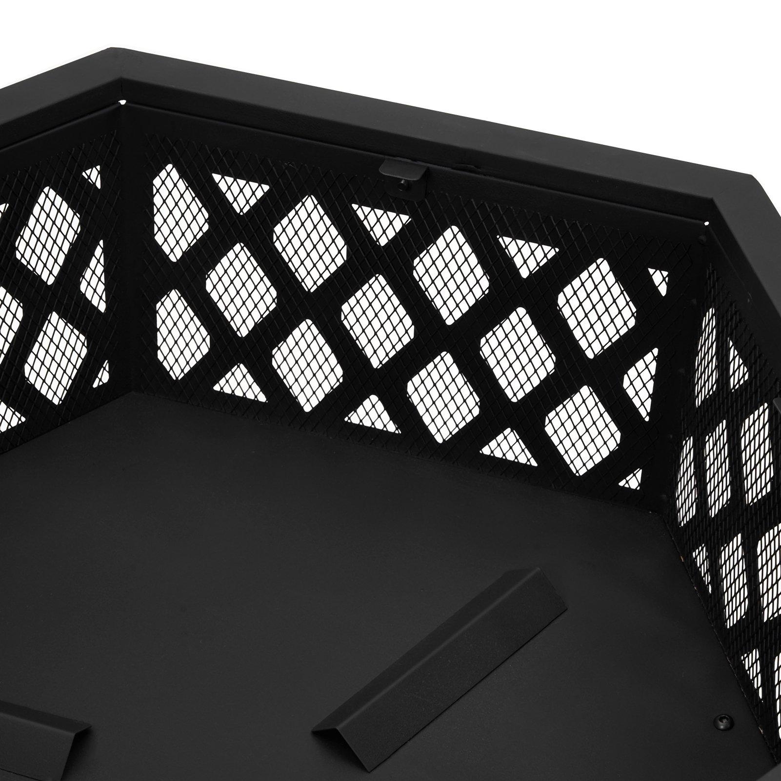 Black - Breeins - Hexagon Outdoor Fire Pit with Grill & Screen - 16