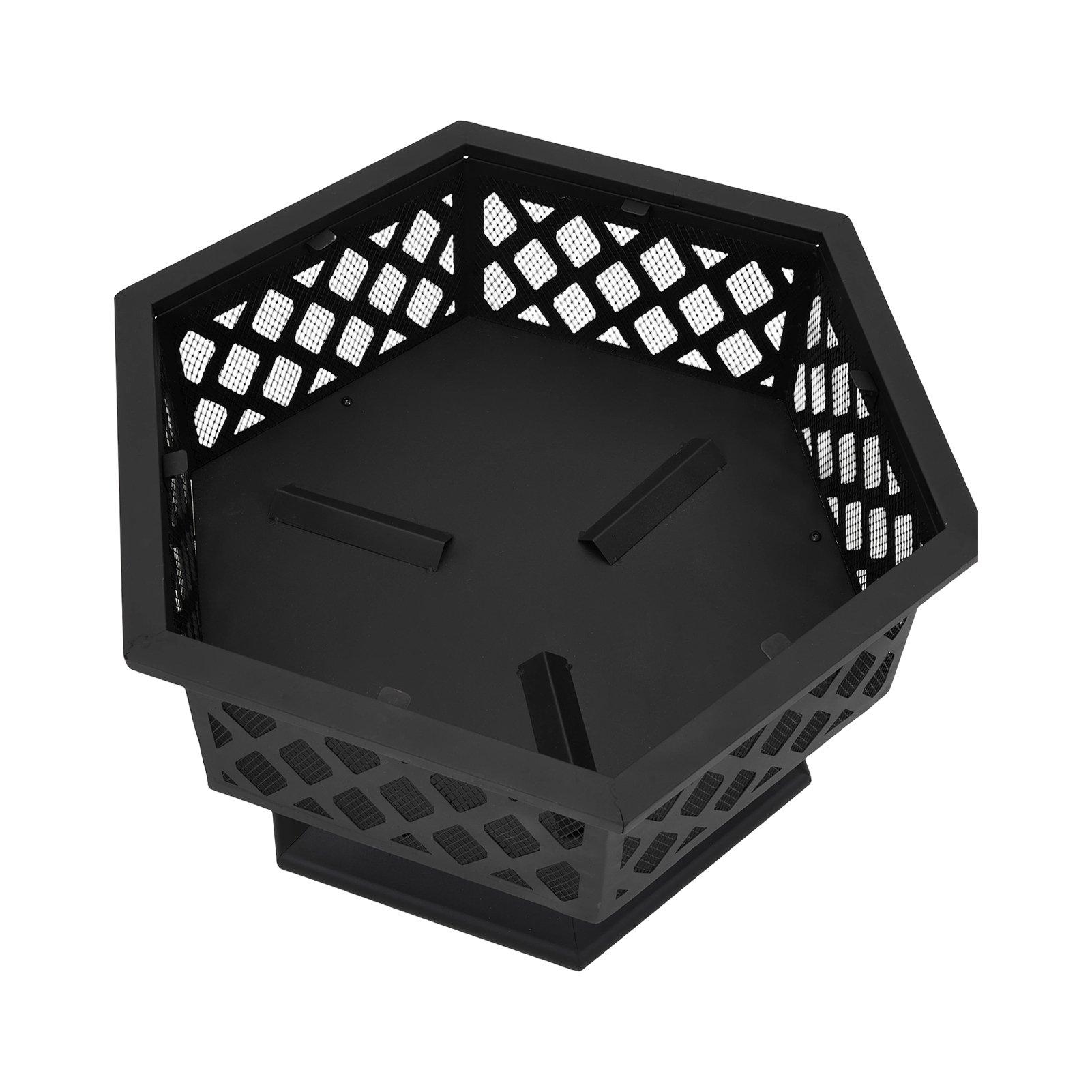 Black - Breeins - Hexagon Outdoor Fire Pit with Grill & Screen - 5