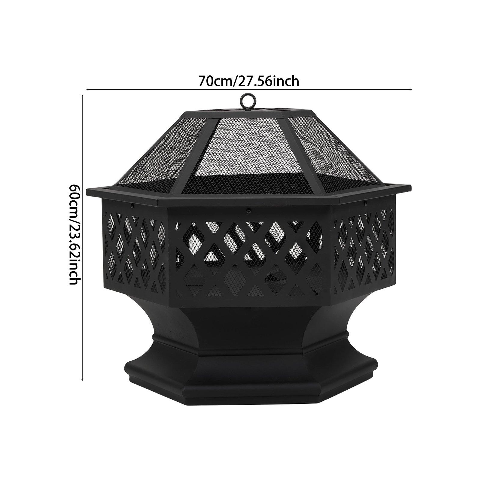 Black - Breeins - Hexagon Outdoor Fire Pit with Grill & Screen - 6