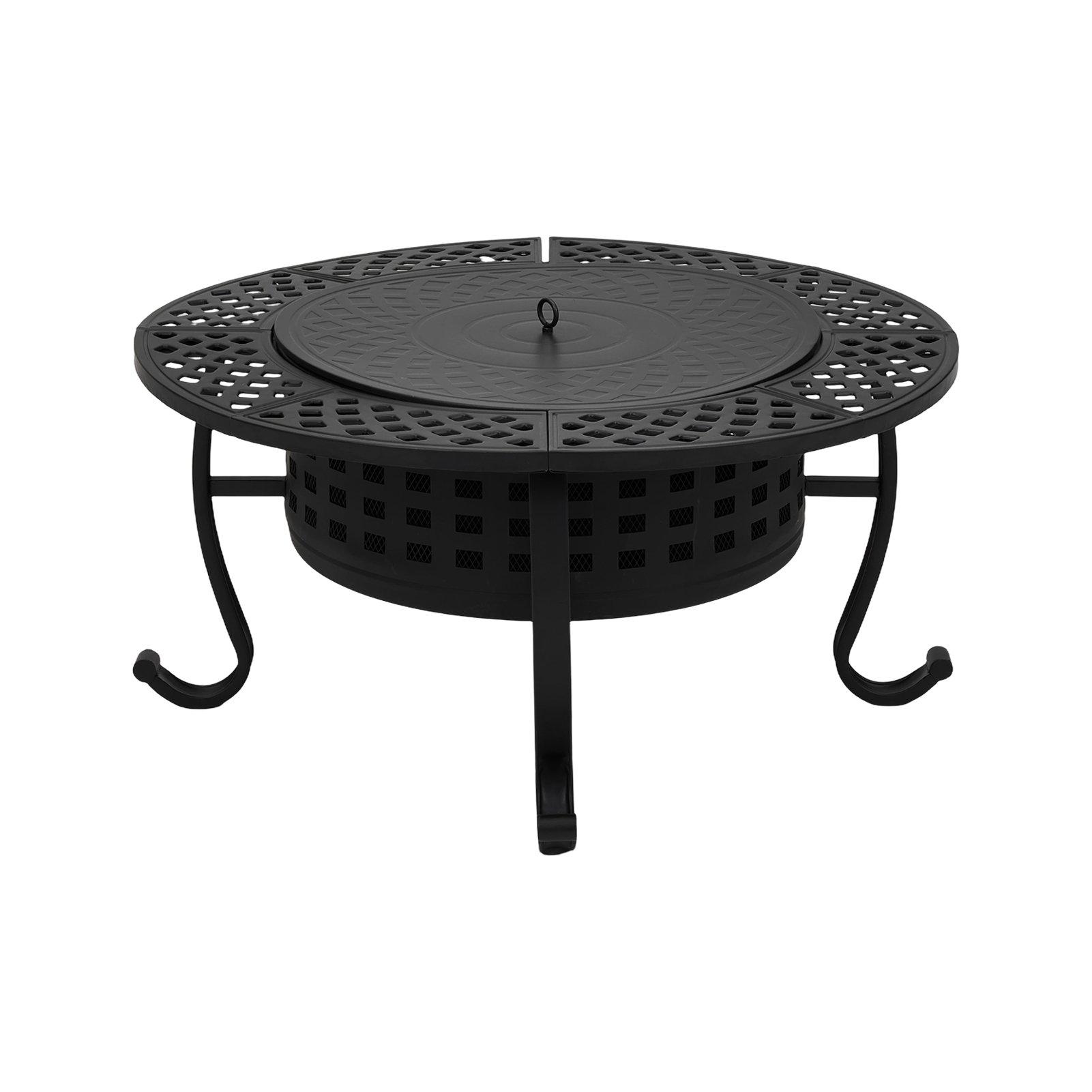 Black - Breeins - Heavy Duty Wood Fire Pit with Dual Grill Grates - 4