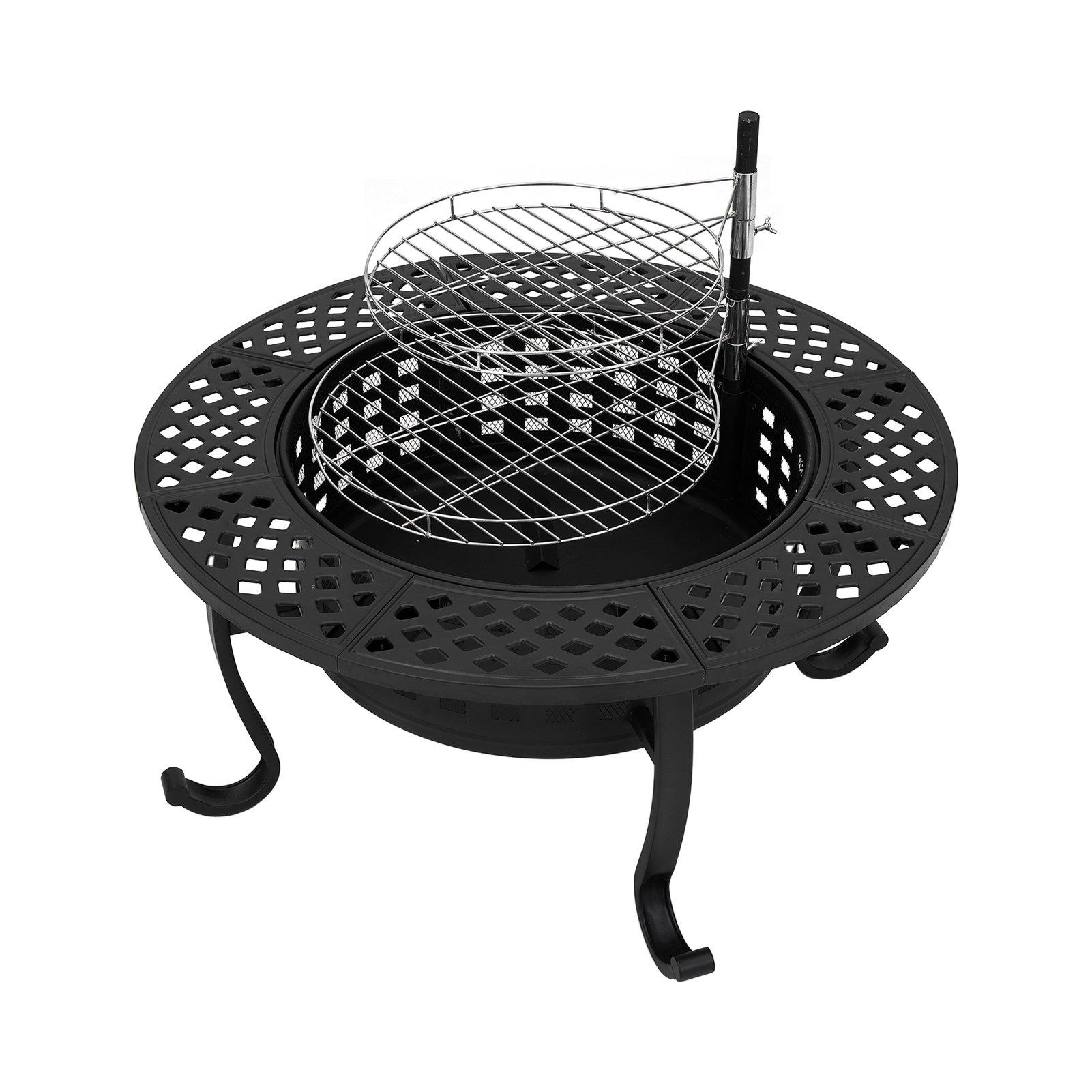 Black - Breeins - Heavy Duty Wood Fire Pit with Dual Grill Grates - 5