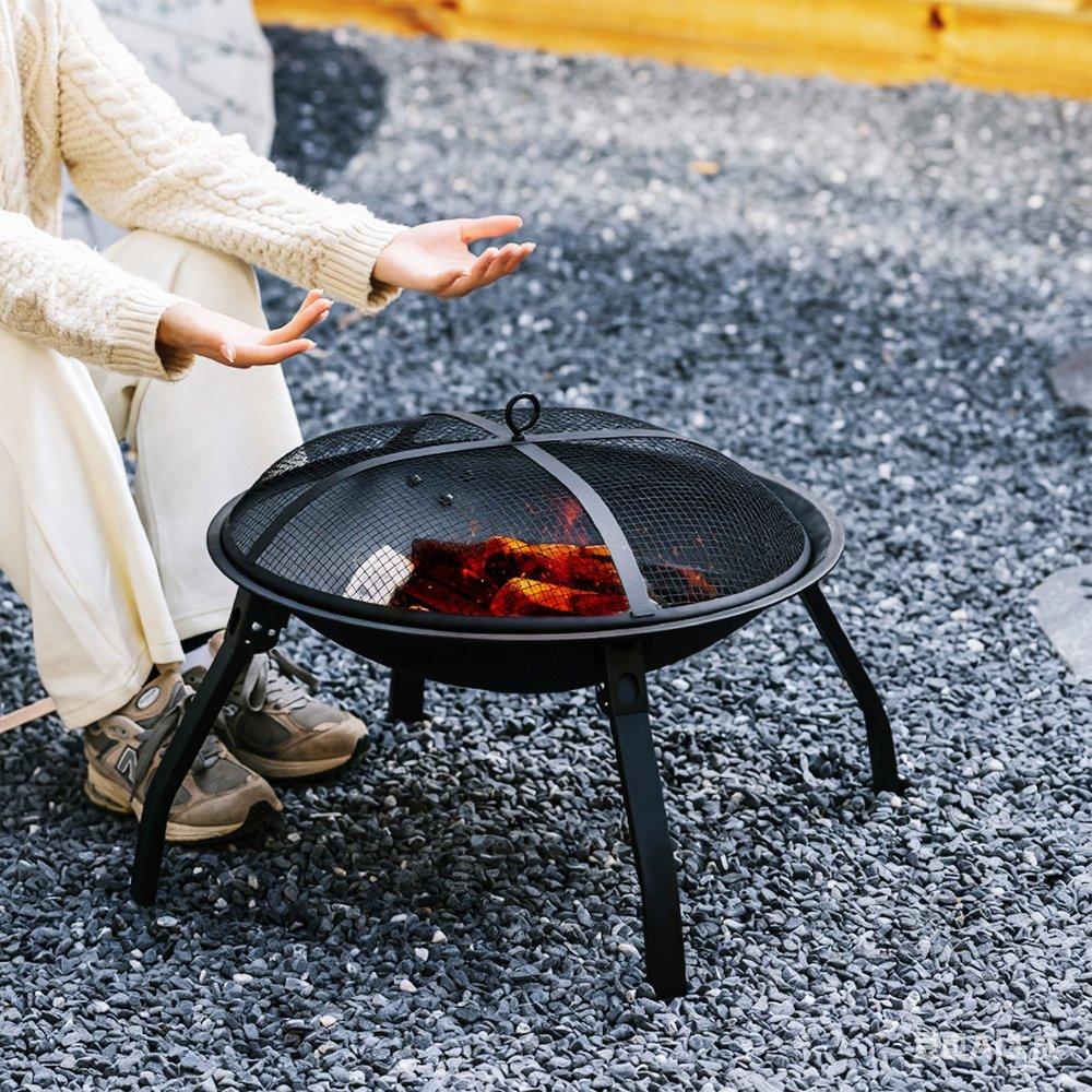 Black - Breeins - Heavy Duty Outdoor Fire Pit with Grill & Screen - 3