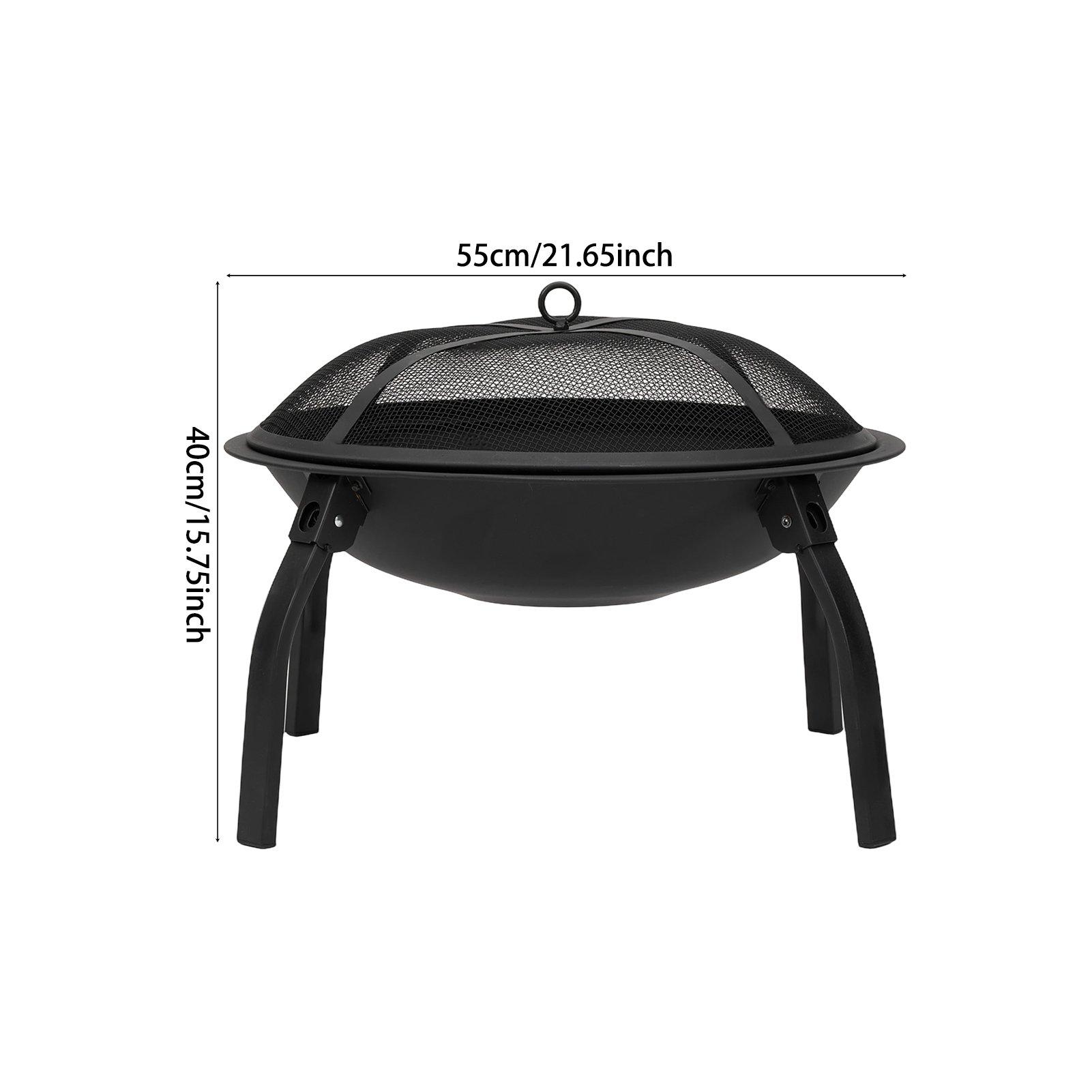 Black - Breeins - Heavy Duty Outdoor Fire Pit with Grill & Screen - 4