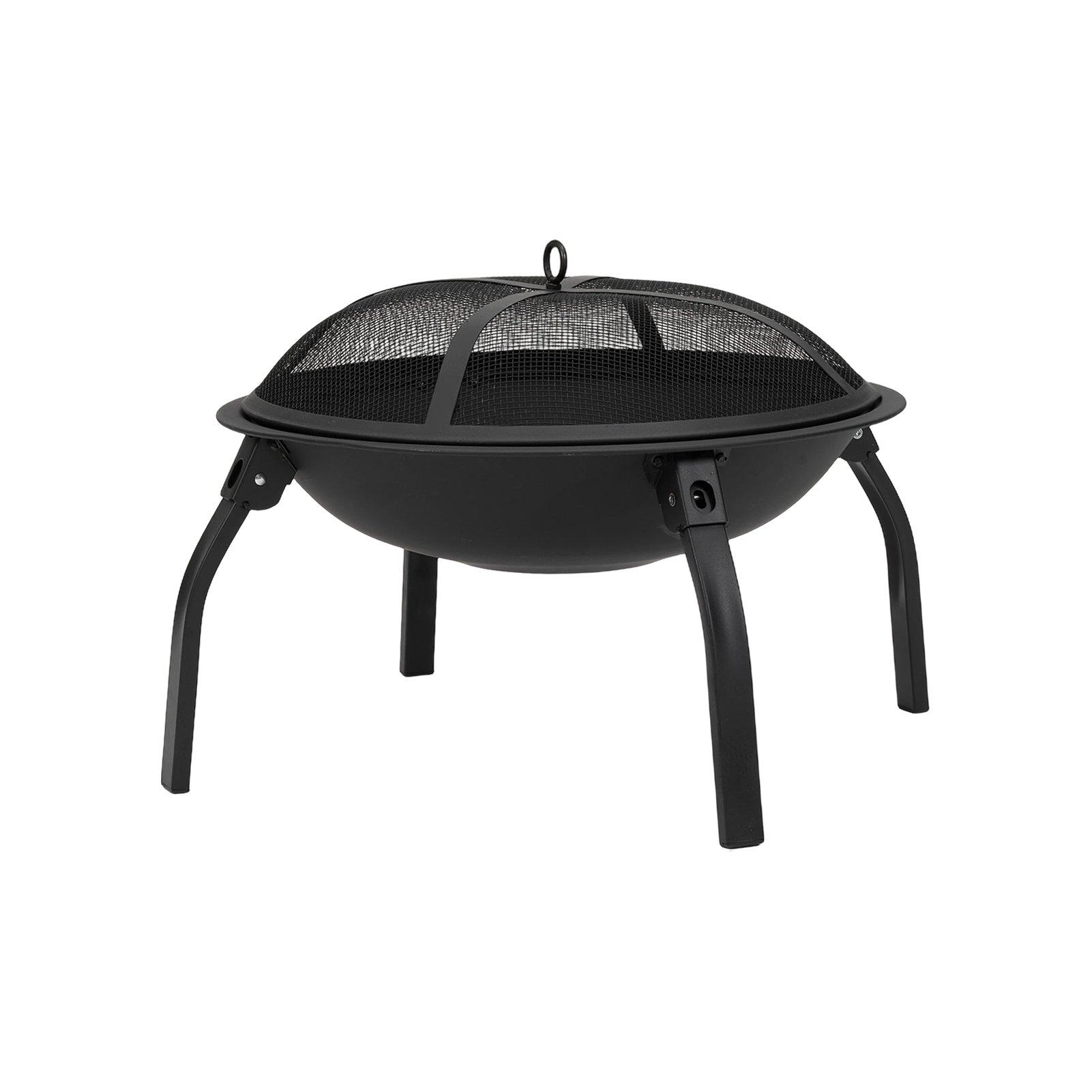 Black - Breeins - Heavy Duty Outdoor Fire Pit with Grill & Screen - 6