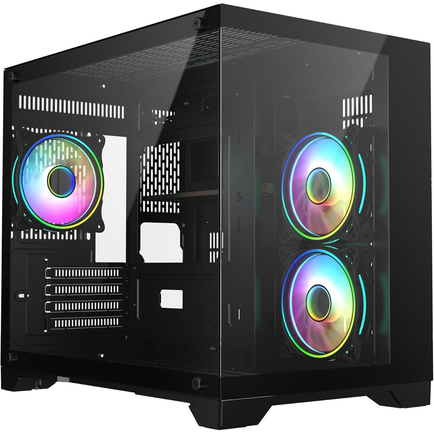 CiT Concept Black Dual Tempered Glass Panelling Micro-ATX PC Gaming Cube with 6-Port PWM Fan Control