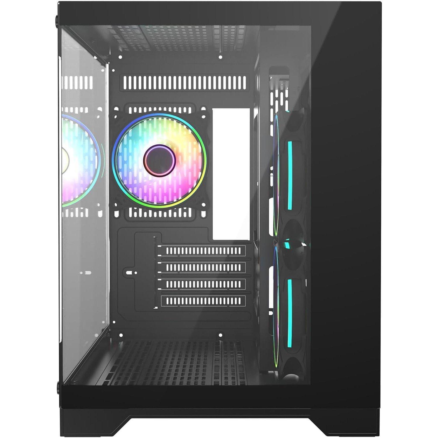 Black - CiT - Concept Black Dual Tempered Glass Panelling Micro-ATX PC Gaming Cube with 6-Port PWM Fan Control - 2