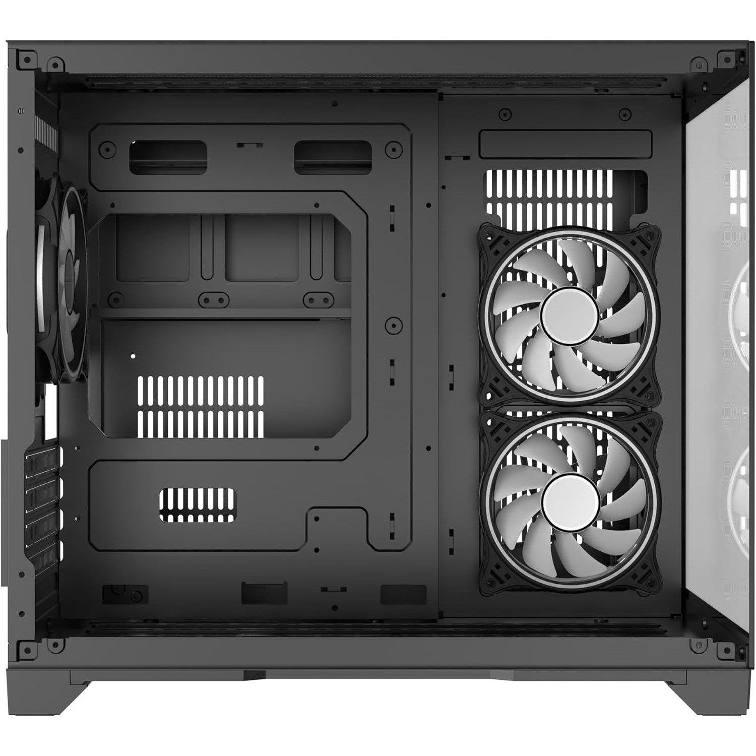 Black - CiT - Concept Black Dual Tempered Glass Panelling Micro-ATX PC Gaming Cube with 6-Port PWM Fan Control - 6