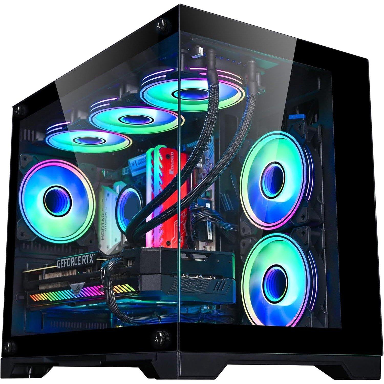 Black - CiT - Concept Black Dual Tempered Glass Panelling Micro-ATX PC Gaming Cube with 6-Port PWM Fan Control - 7