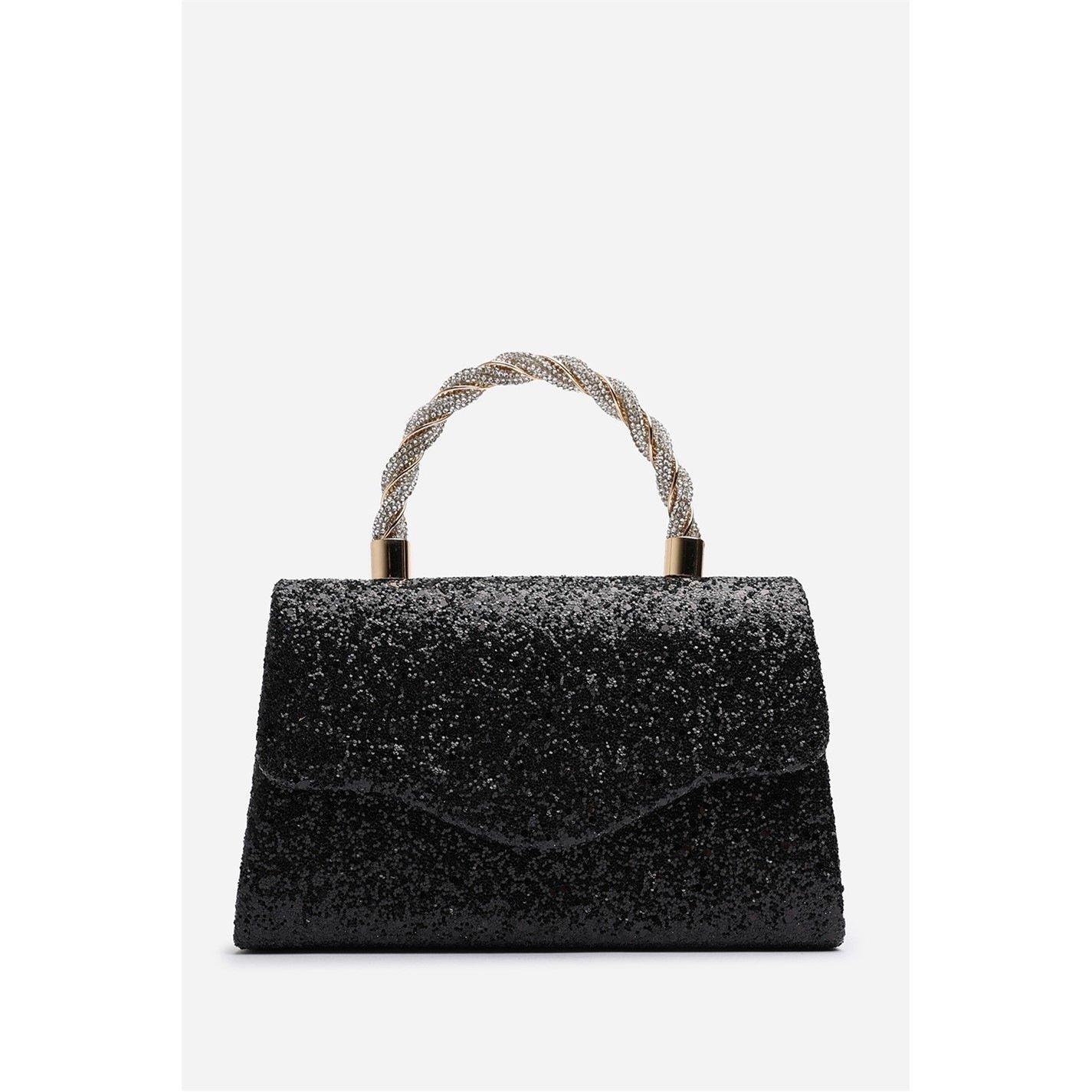 Black - Wheres That From - Glitter Evening Bag With Braided Top Handle - 2