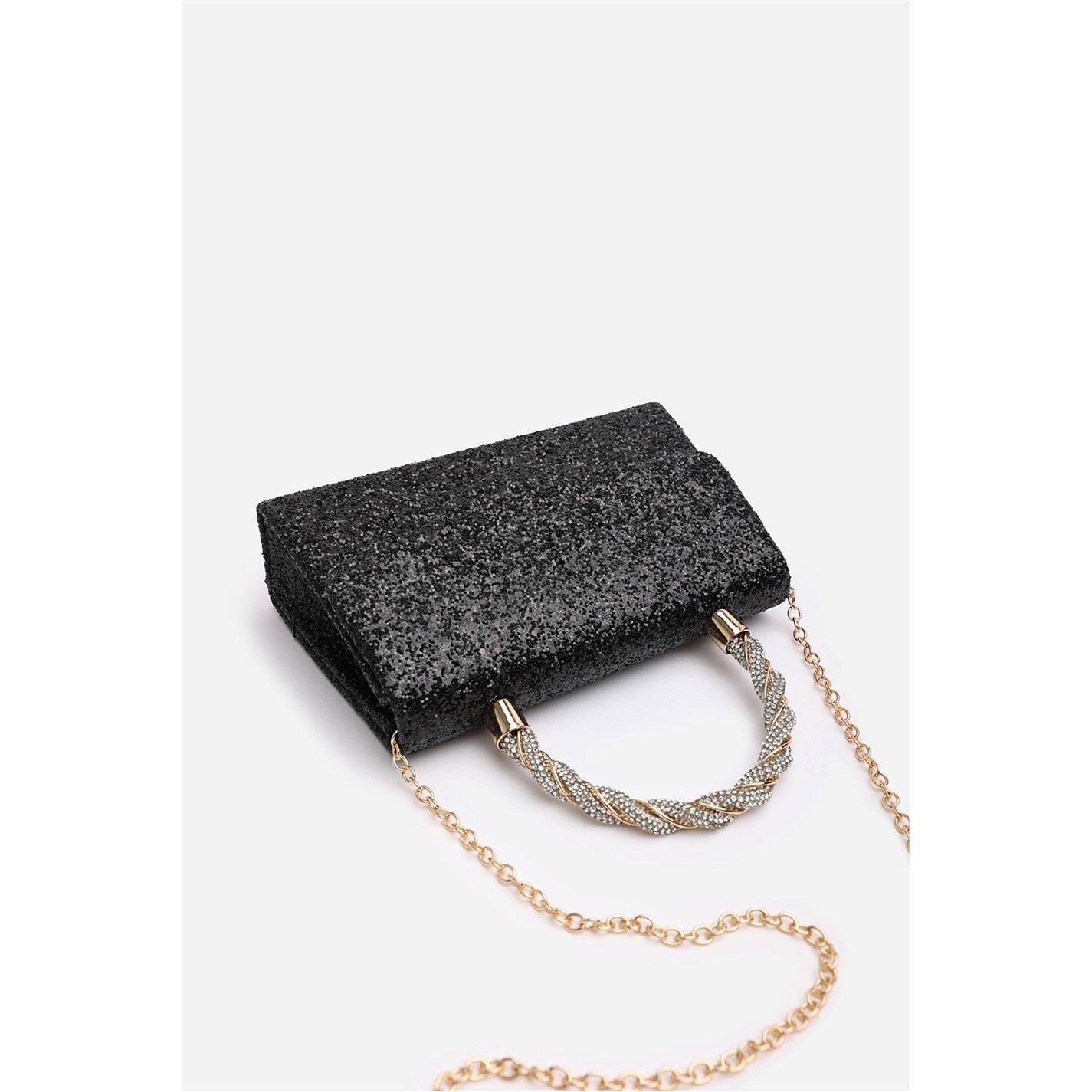 Black - Wheres That From - Glitter Evening Bag With Braided Top Handle - 3