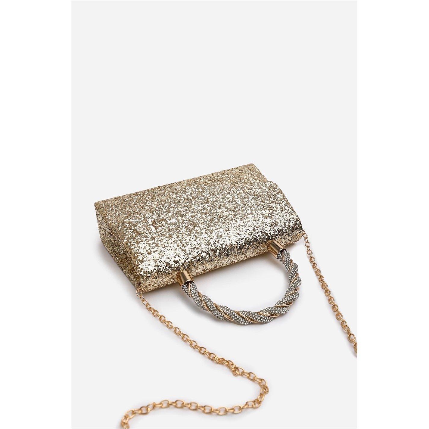 Gold - Wheres That From - Glitter Evening Bag With Braided Top Handle - 3