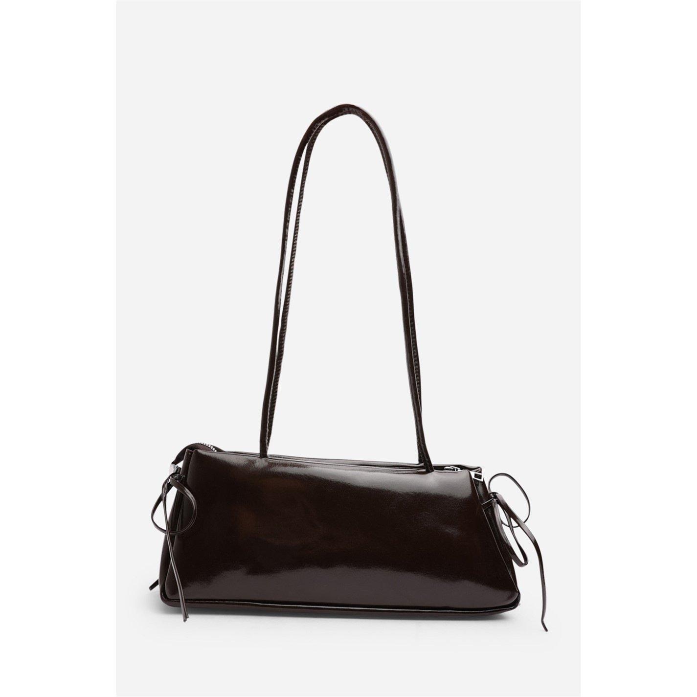 Mørkebrun - Wheres That From - Wheres Glossy Black Patent Handheld Shoulder Bag - 2