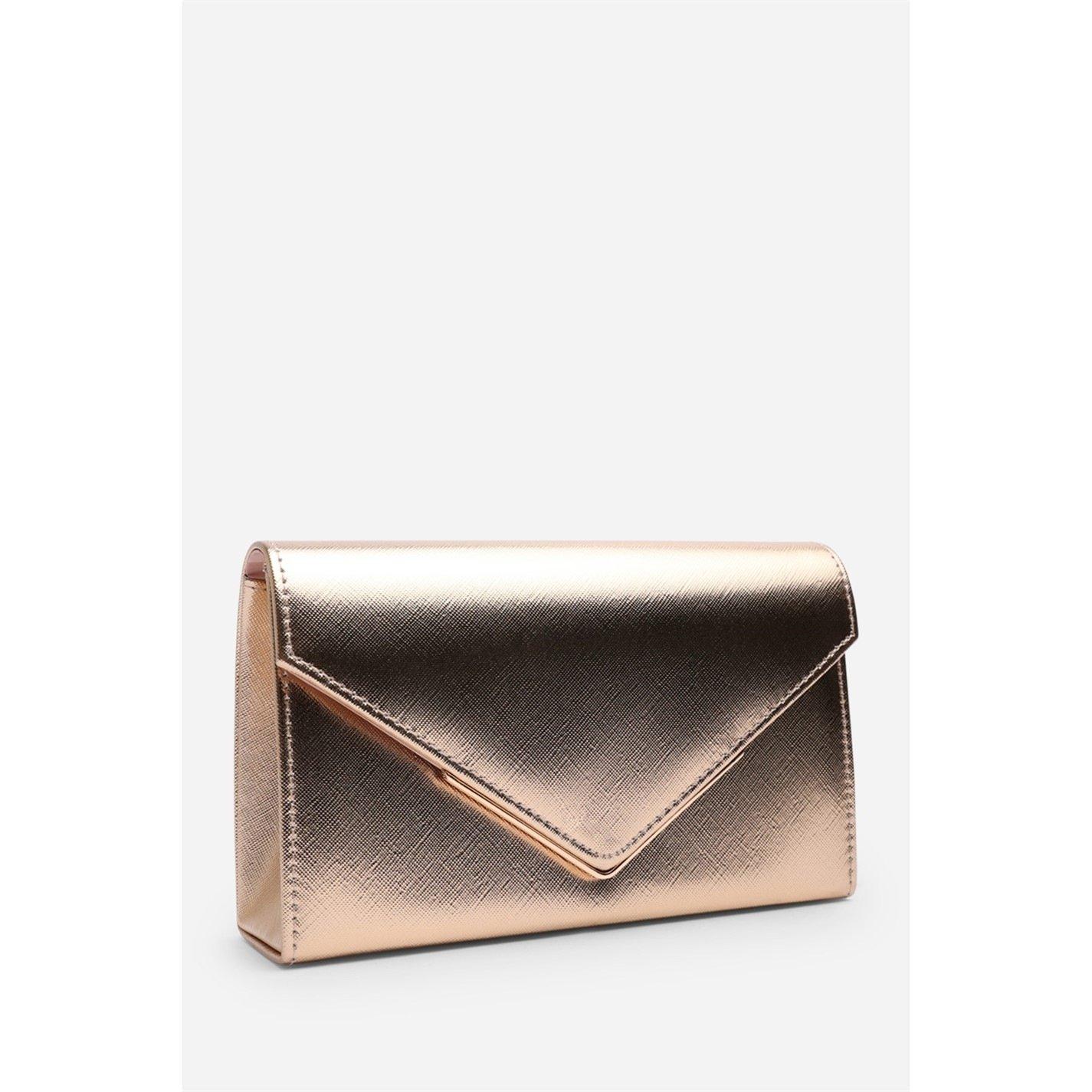 Gold - Wheres That From - Metallic Clutch Bag With Flap Closure - 3