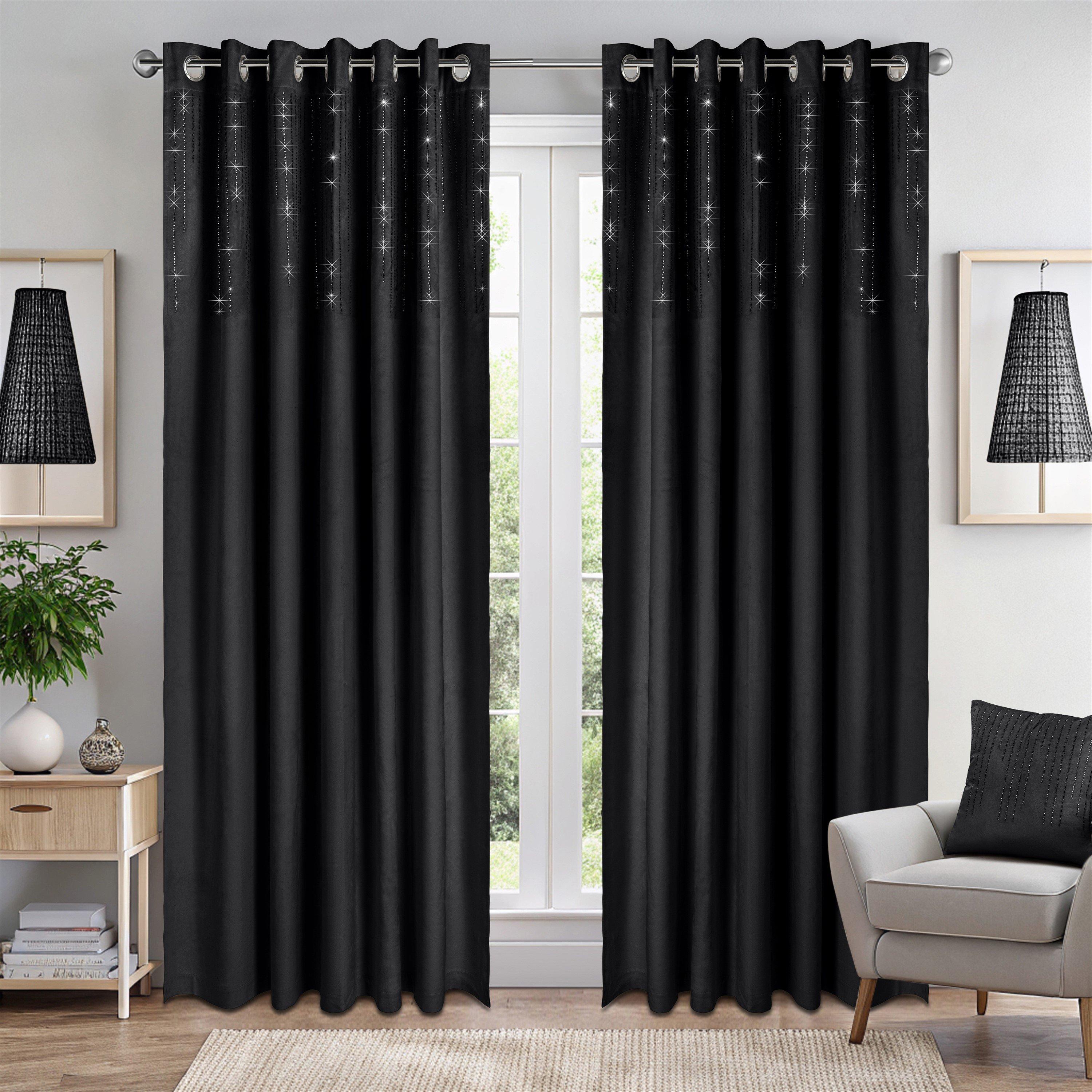 Black - Alan Symonds - Triple Woven Blackout Velvet Ring Top Curtains wit - 1