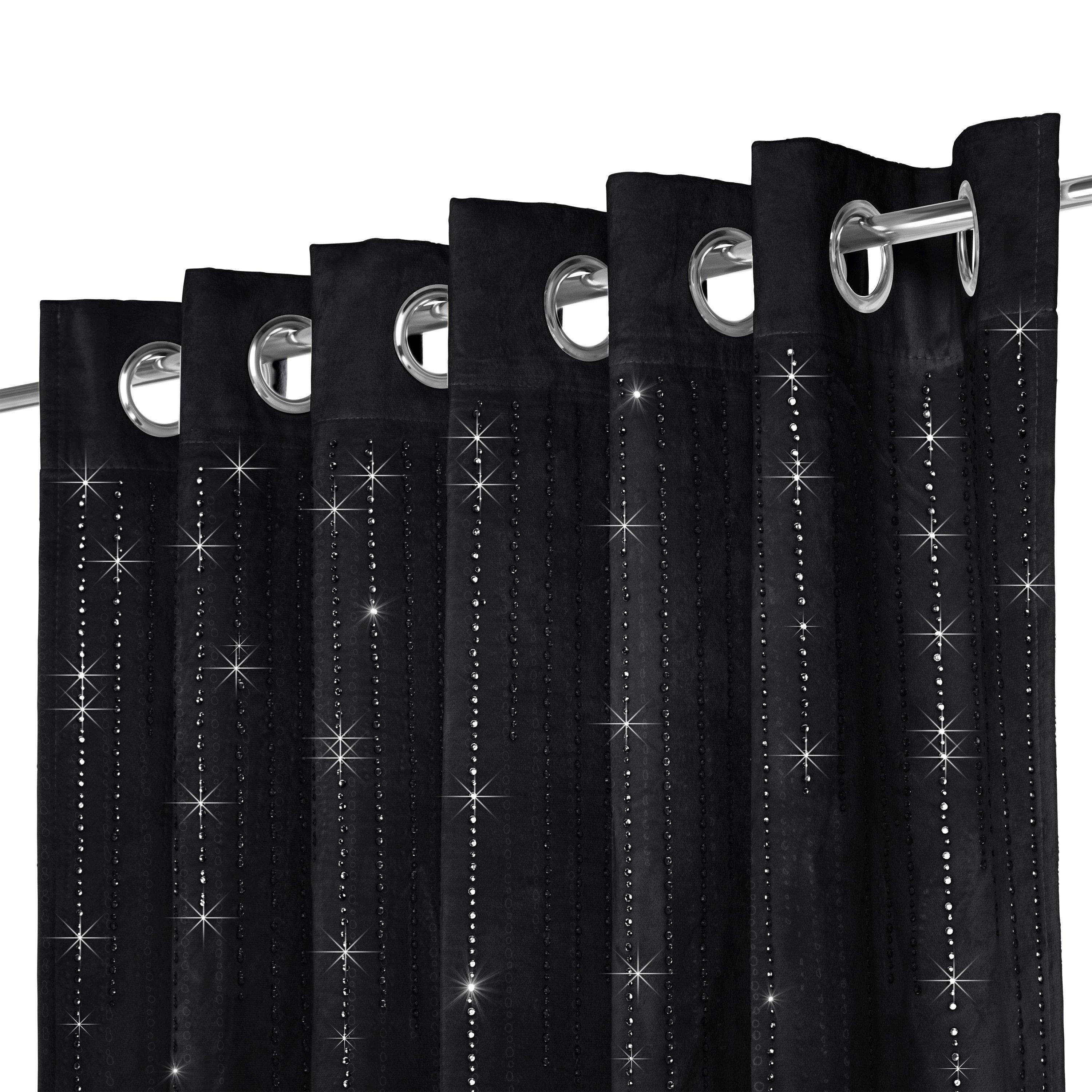 Black - Alan Symonds - Triple Woven Blackout Velvet Ring Top Curtains wit - 2