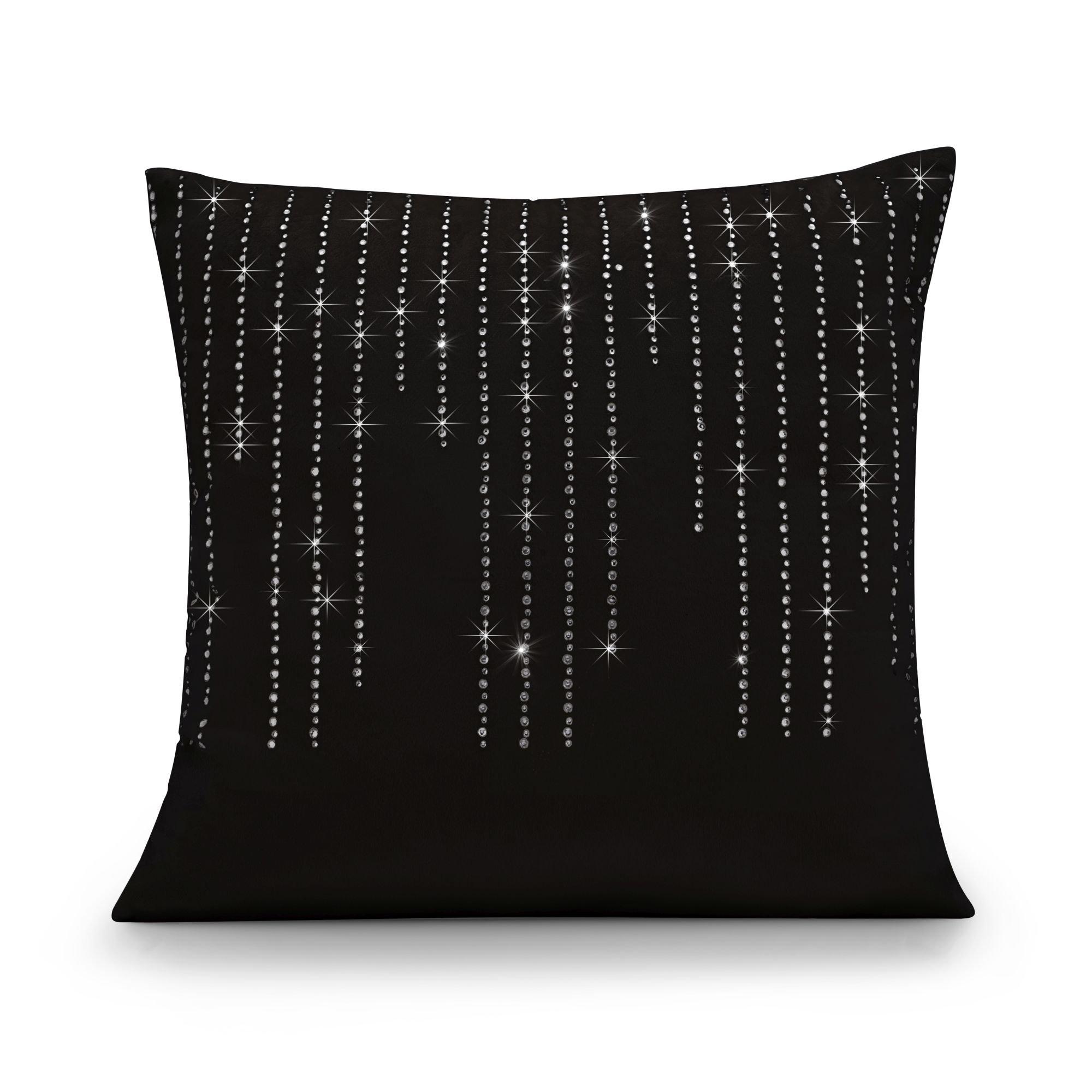 Black - Alan Symonds - Velvet Feel Cushion Cover with Cascading Diamante - 1