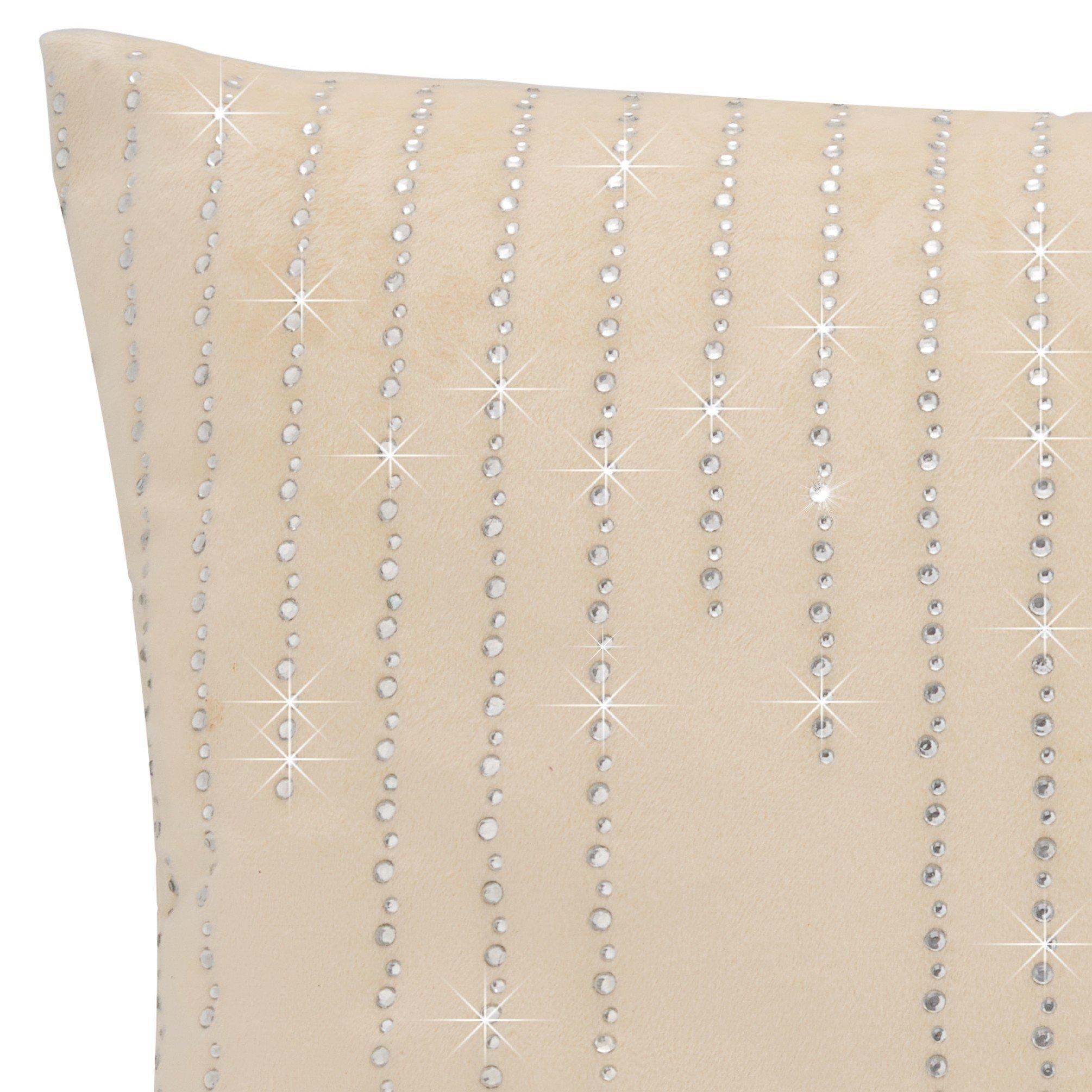 Cream - Alan Symonds - Velvet Feel Cushion with Cascading Diamante Studs - 2
