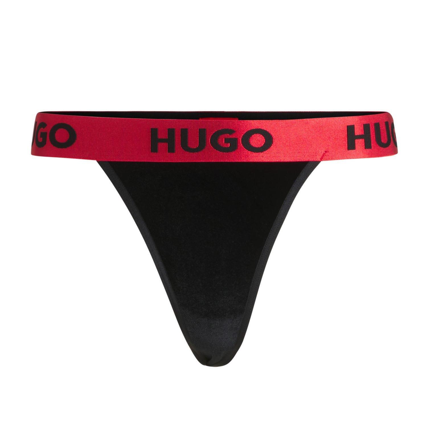 Black - Hugo - Logo Waistband Stretch-Velvet Thong - 3