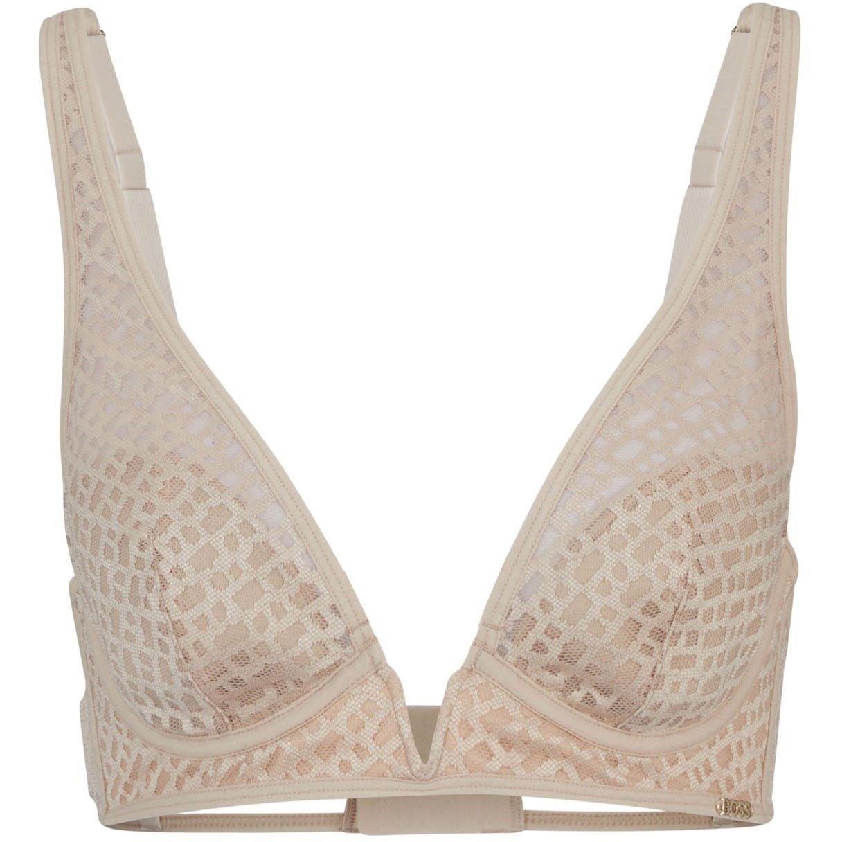 Beige - Boss - Monogram Lace Triangle Bra - 4