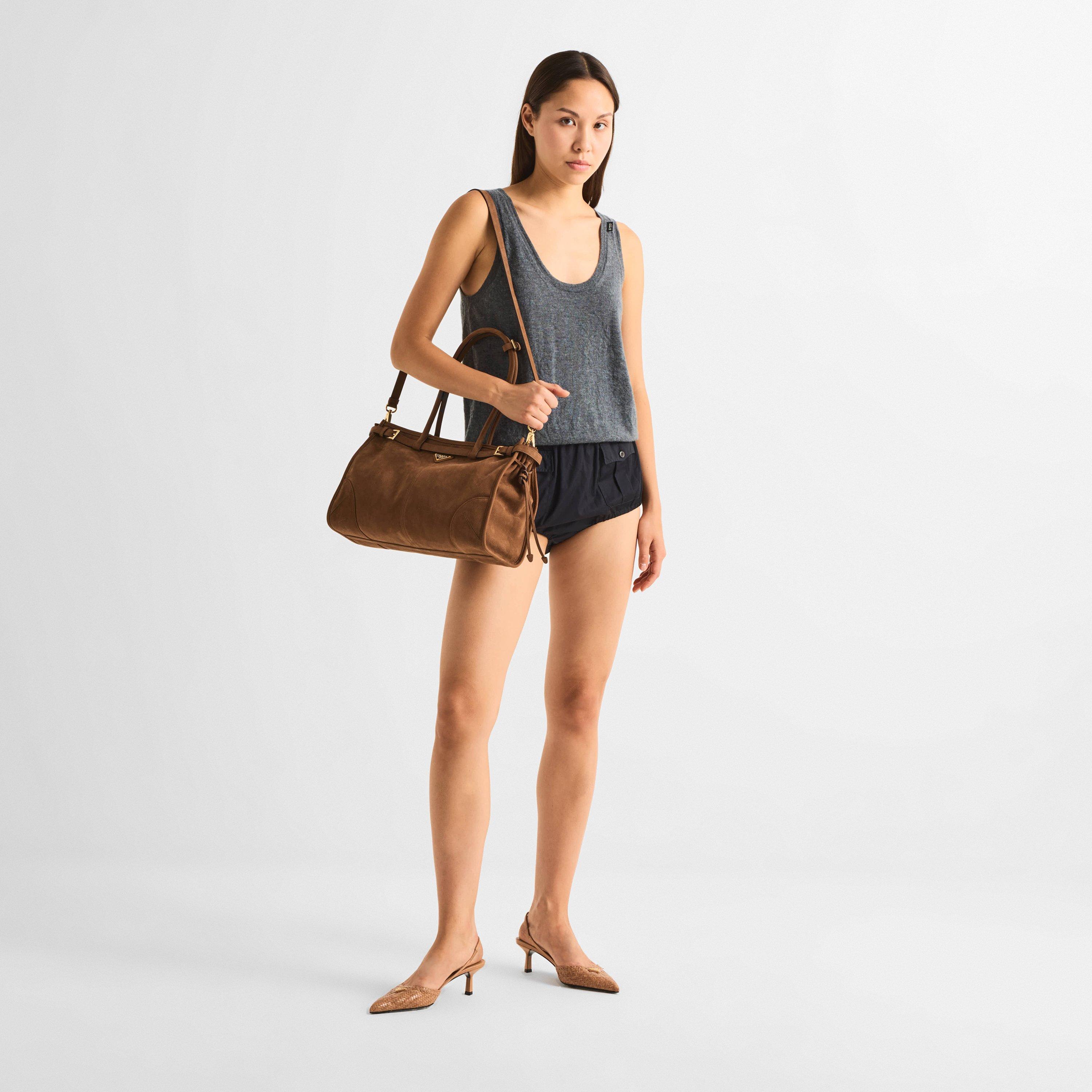 Cacao - Prada - Bonnie Large Suede Handbag - 6